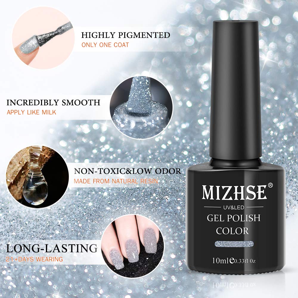 MIZHSE Reflective Glitter Gel Polish Set, Holographic Gel Nail Polish,Disco Sparkly Shiny Gel Nail Art Varnish Manicure Kit, Soa