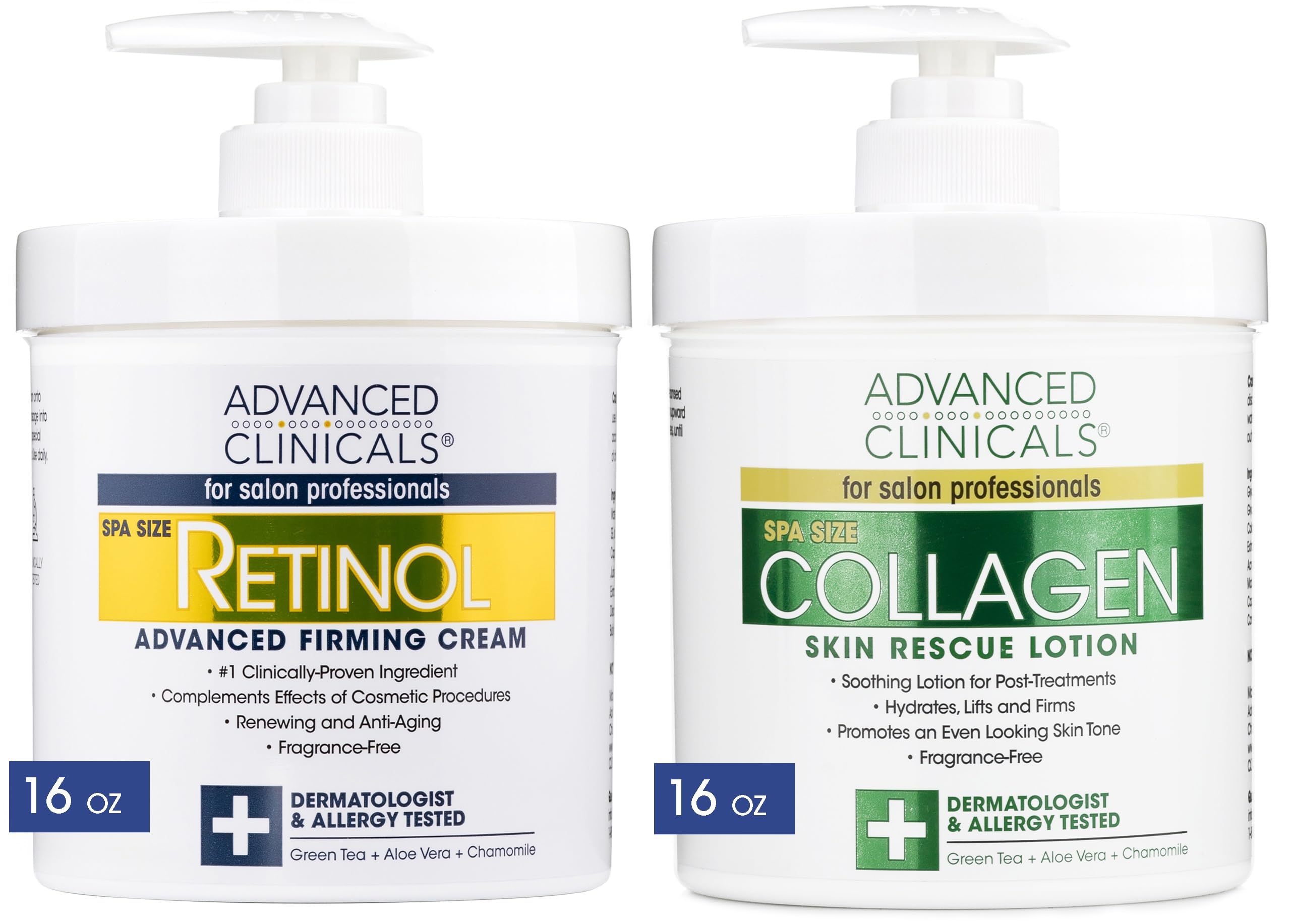 Advanced Clinicals Retinol Body Lotion + Collagen Cream 2pc Body Skin Care Set | Skin Firming Moisturizer Face Lotion & Skin Tig