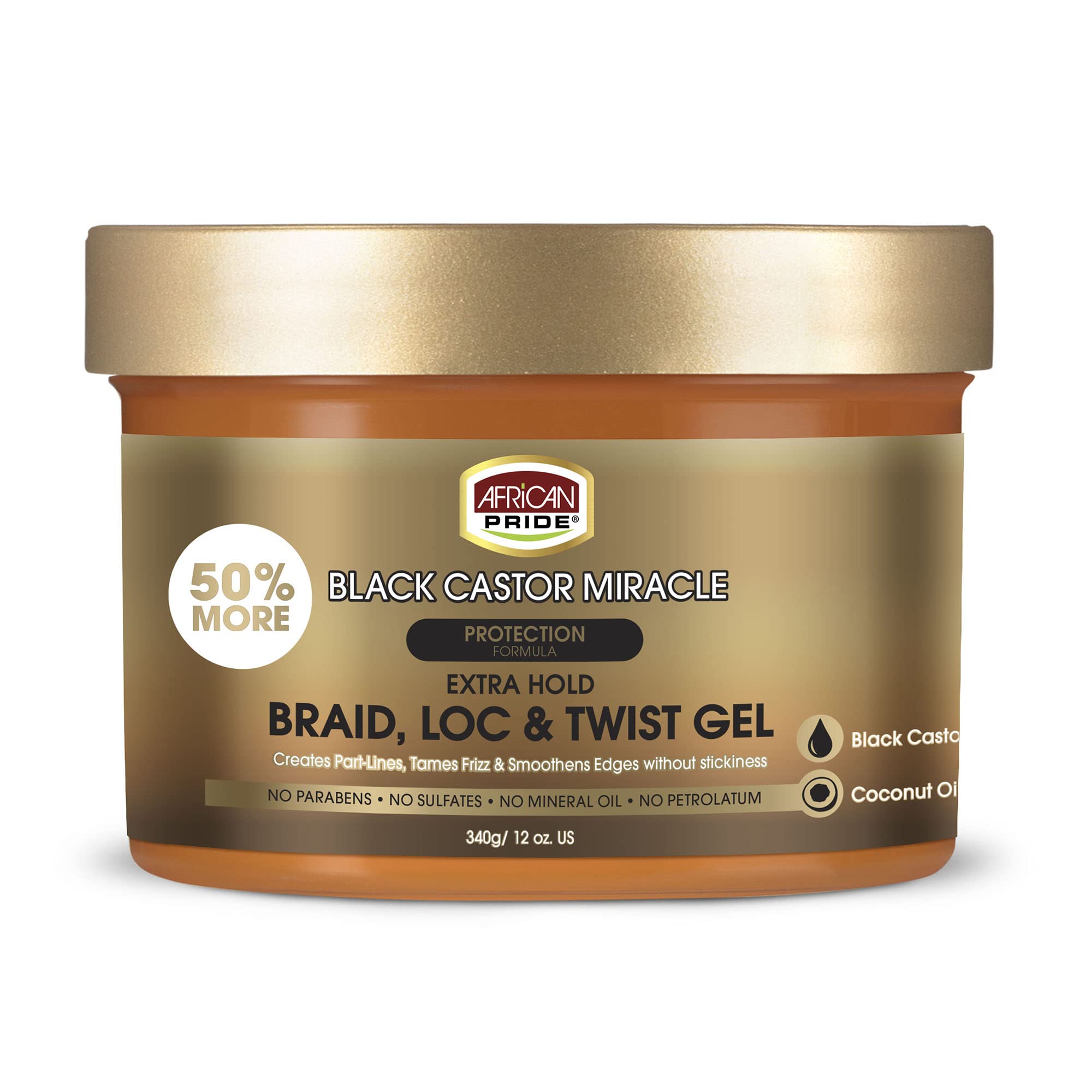 African Pride Black Castor Miracle Extra Hold Braid, Loc, Twist Gel - Tames Frizz & Controls Edges, No Parabens, No Sulfates, No