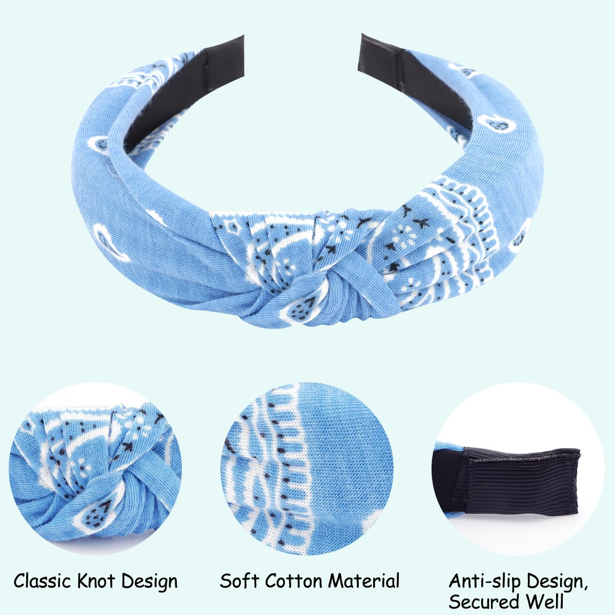 Tobatoba Bandana Headbands, 6Pcs Paisley Vintage Boho Knotted Non-Slip Red Headbands For Women