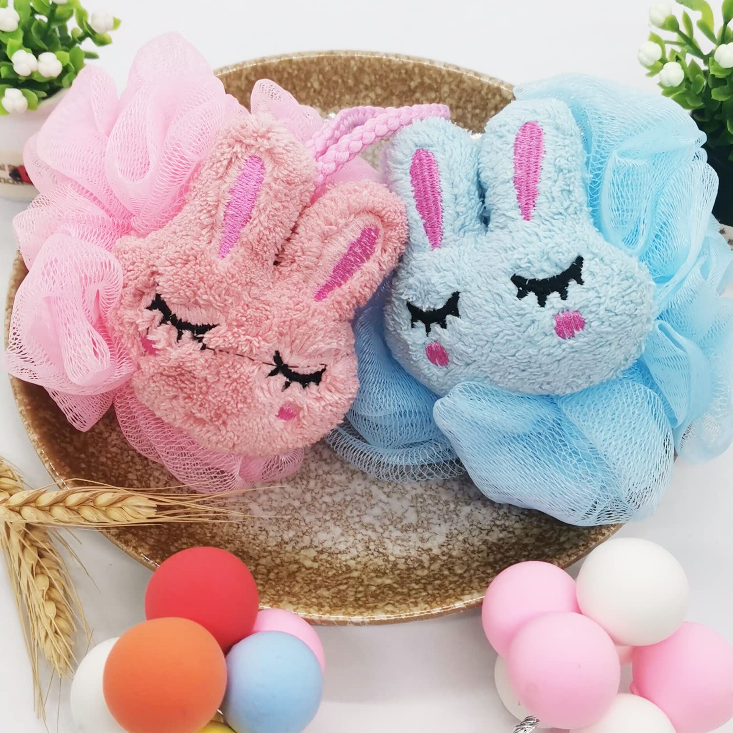 Anime Beauty Sponges Cute Bath Sponges For Women Large Luffa Sponges Cartoon Shower Ball Loofah With Handle Beauty Bathing Acces
