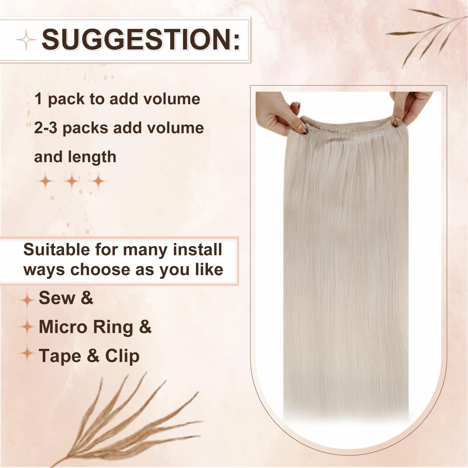 Hetto Blonde Sew in Hair Extensions Real Human Hair Weft White Blonde Sew in Extensions Human Hair #60 Platinum Blonde Weft Huma