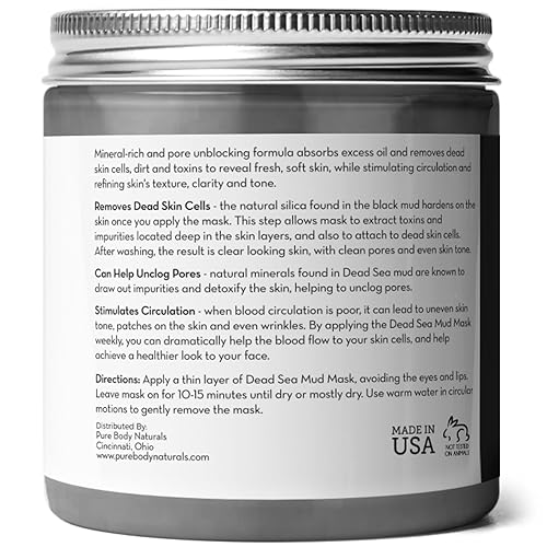 Pure Body Naturals Dead Sea Mud Mask - Face Mask and Body Mud for Acne, Blackheads, and Oily Skin - Facial Self Care for Men and