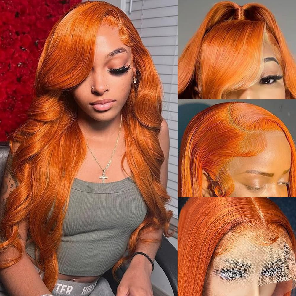 Avolo Ginger Orange Lace Front Wigs Human Hair Pre Plucked Body Wave 13x4 HD Lace Frontal Human Hair Ginger Human Hair Lace Fron