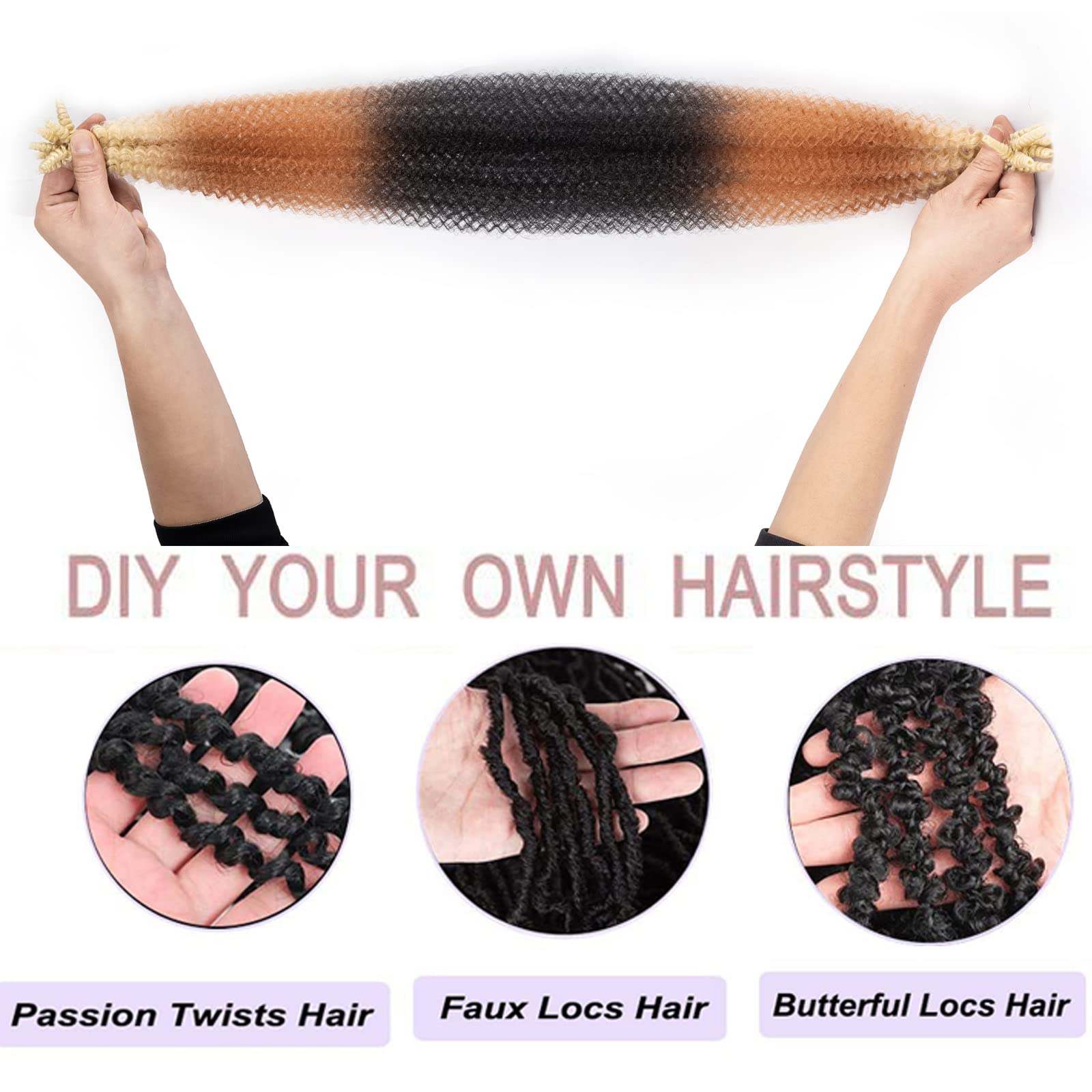Blonde Brown Ombre 8 Packs Springy Afro Twist Hair 1B27613# 16 inch 3 Tones Pre-Separated Kinky Marley Twist Braiding Hair Soft