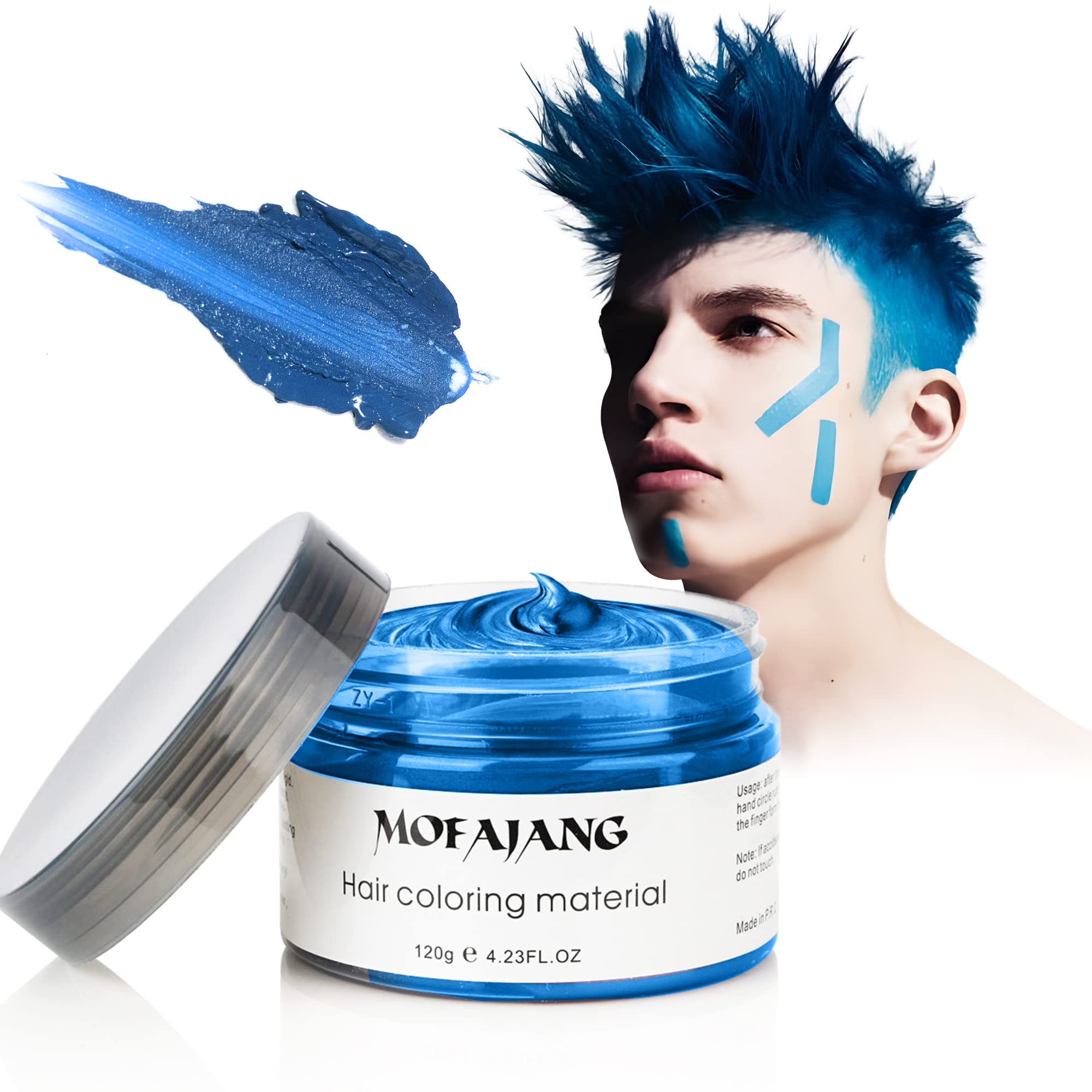 Blue Hair Color Wax Pomades 4.23 oz - Natural Hair Coloring Wax Material Disposable Hair Styling Clays Ash for Cosplay, Party (B