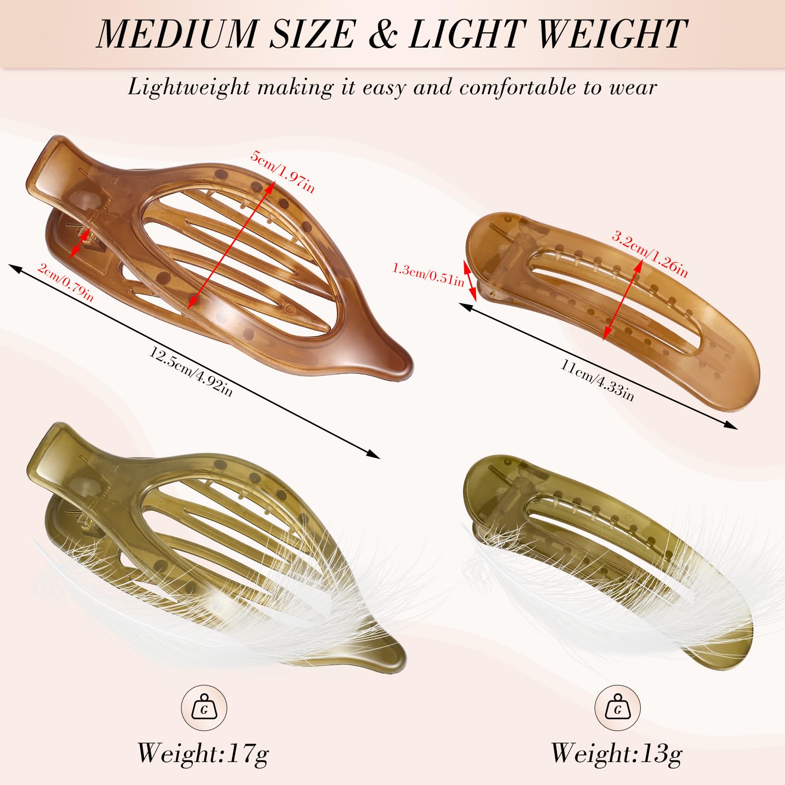 8 PCS Flat Hair Clips, 4 Colors Flat Claw Clips 2 Styles Hair Claws for Women Girls Thin Hair