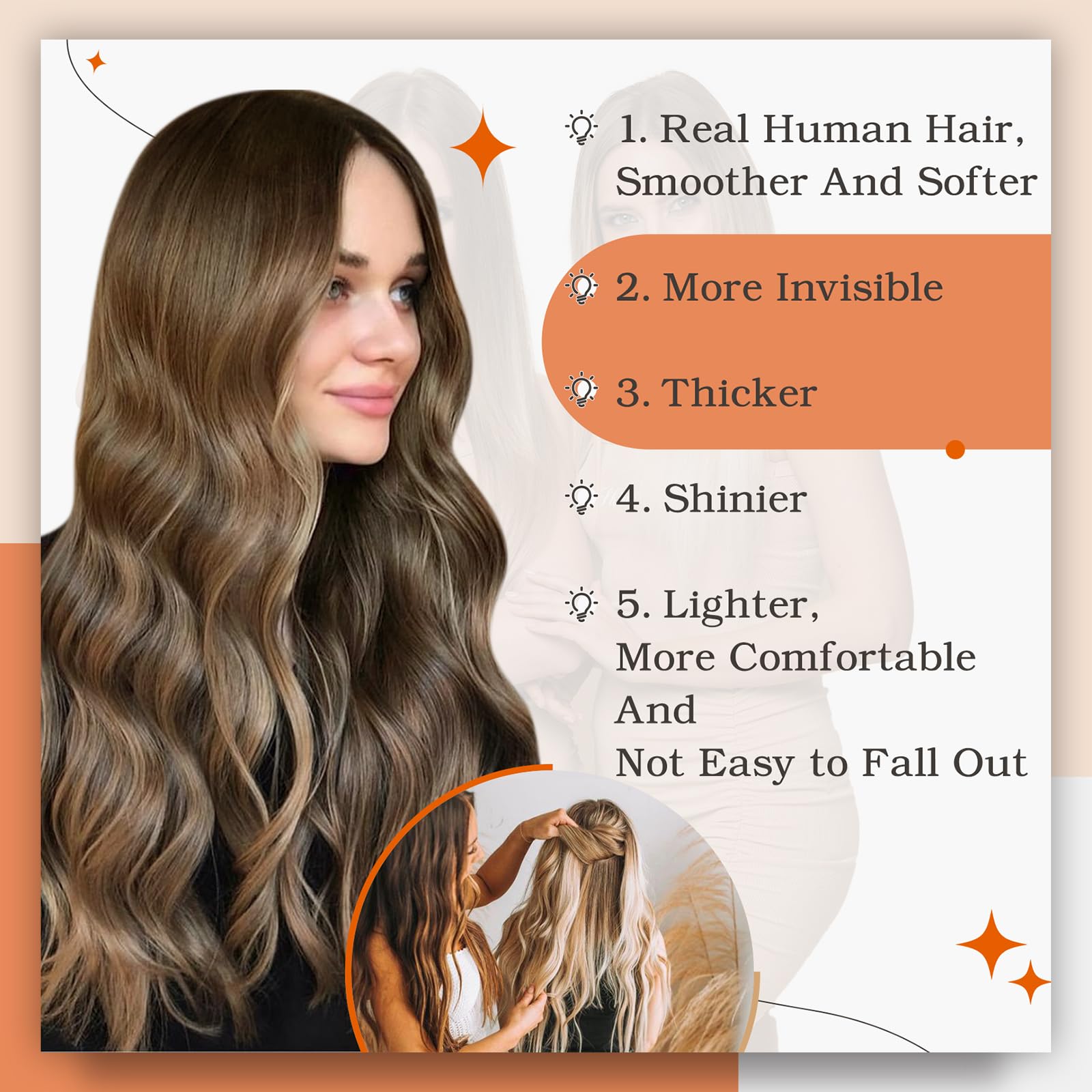 Full Shine Tape In Extension 22 Inch Tape In Human Hair Extensions 50Gram Color 2 Dark Brown To 27 Honey Blonde Mixed 3 Brown In