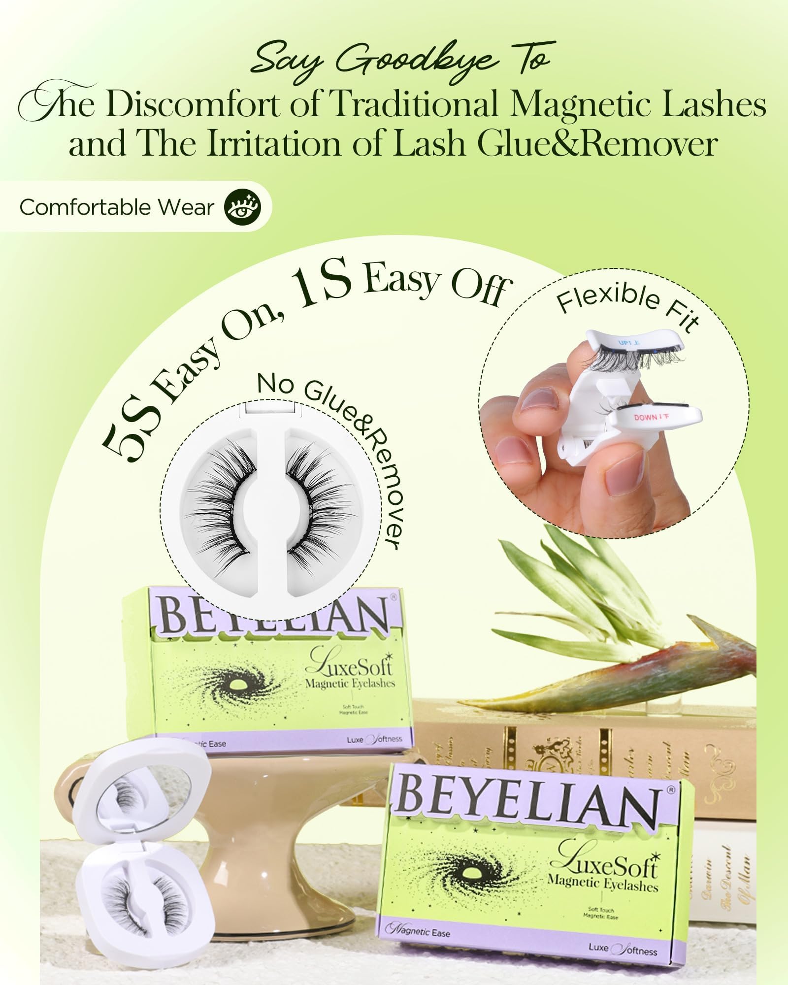 BEYELIAN Soft Magnetic Eyelashes with Applicator, Reusable Magnetic Lashes No Glue Needed, Eyelashes Natural Look, Easy to Wear