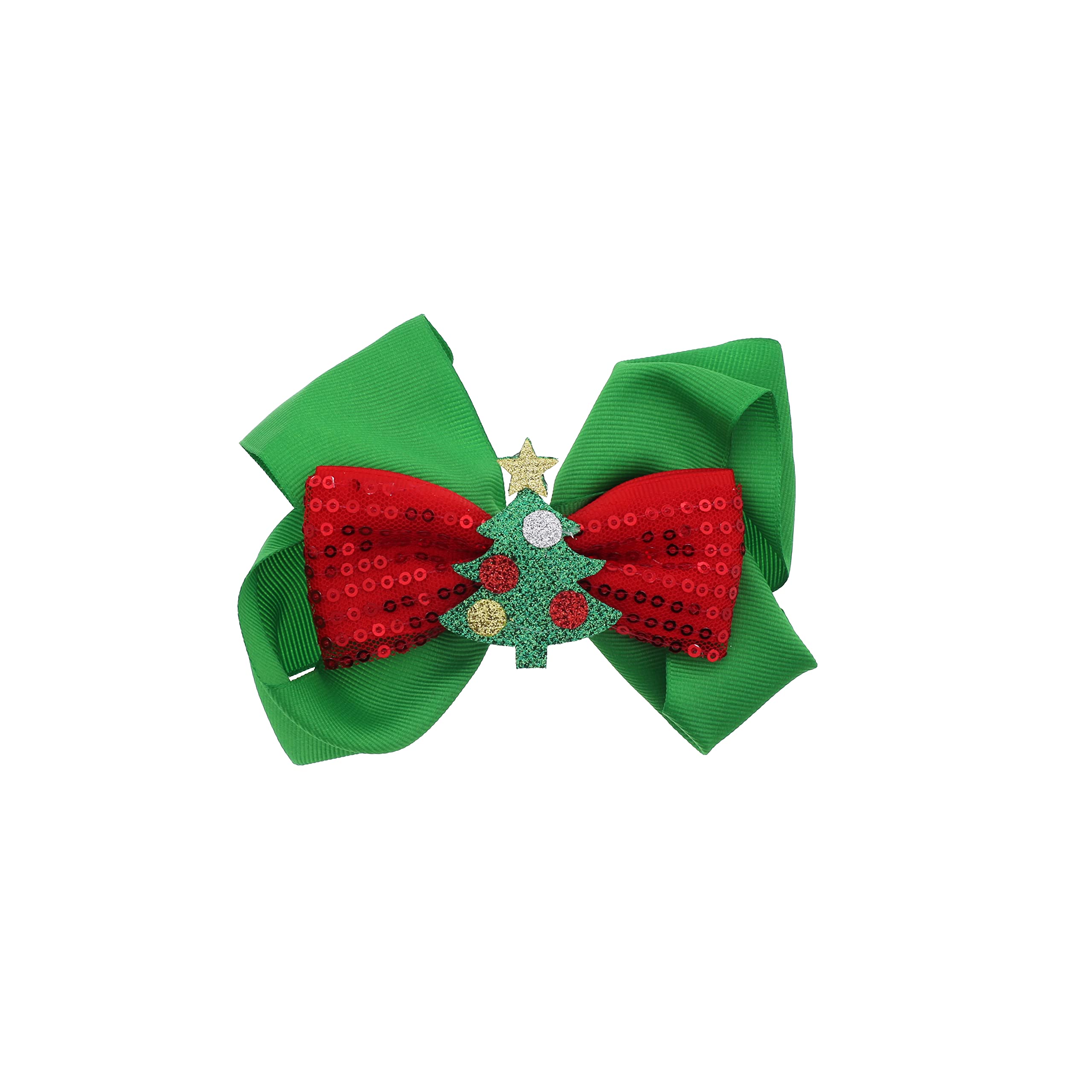 Hair Bow with Christmas Tree Sequins Bow - Green