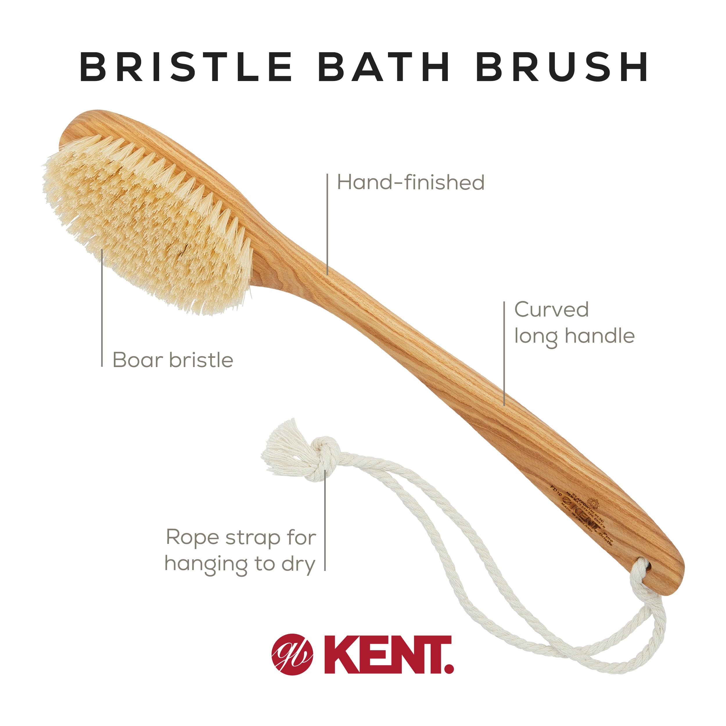 Kent Fd10 Ashwood Back Scrubber For Shower Bath Brush And Body Scrubber Exfoliator - Boar Bristle Shower Brush For Body For Men