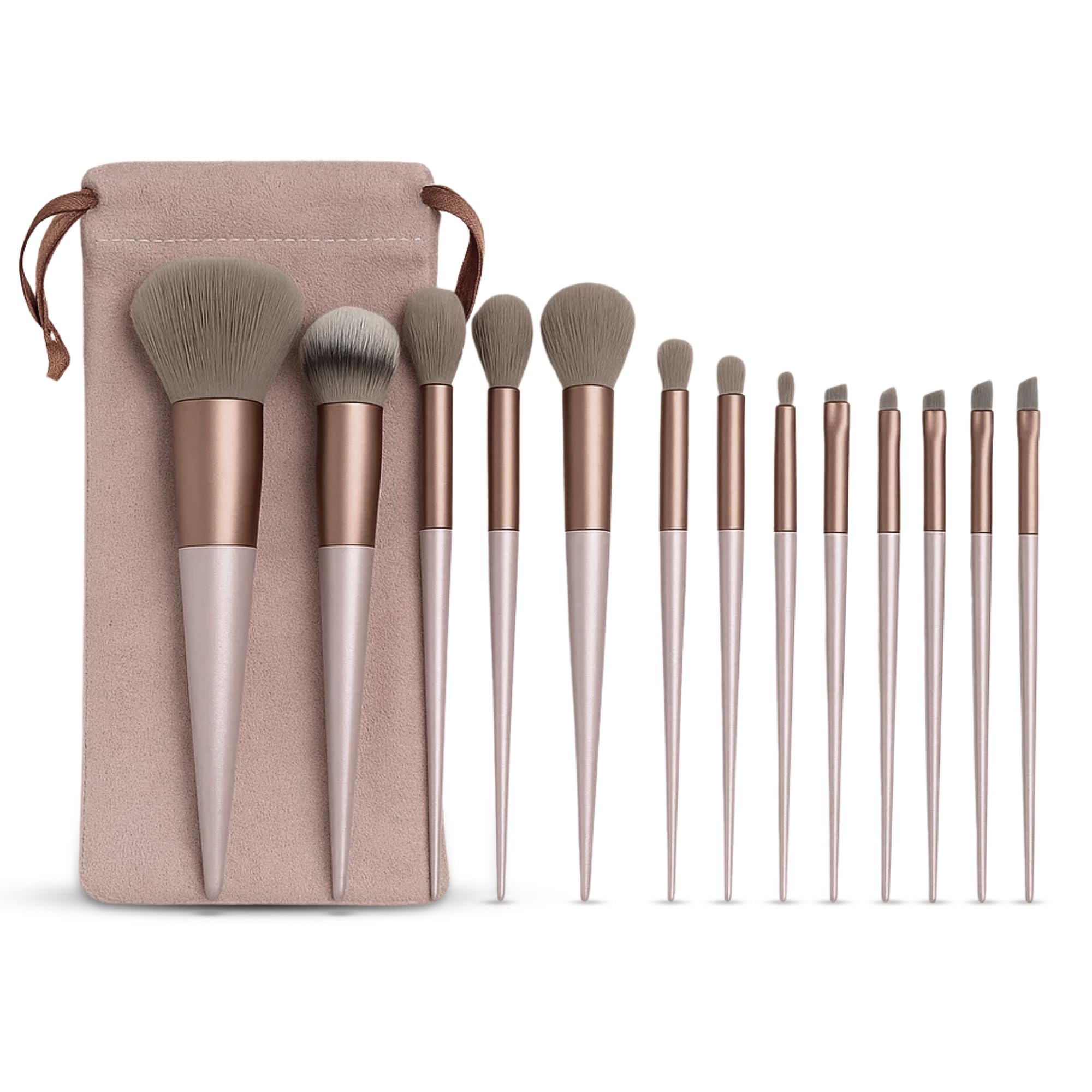 Glun 13 In 1 Brown Colour Professional Makeup Brushes, Beauty Brushes With Carry Bag For Makeup Artists, Foundation, Powder, Con