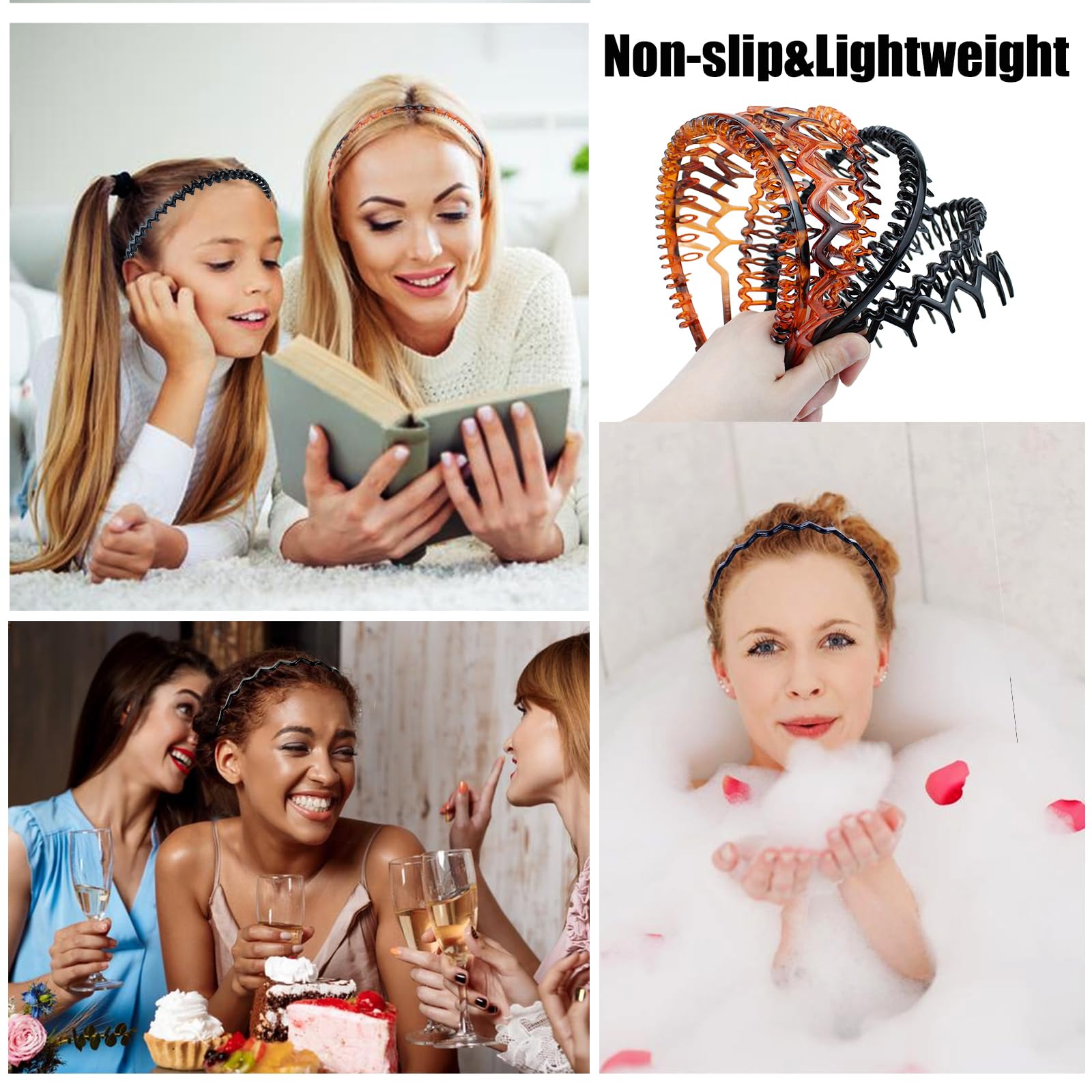 8 PCS Non Slip Fashion Plastic Headbands with Teeth Skinny Hair Band Combs Hair Hoop Hair Accessory for Women Men Hair Decoratio