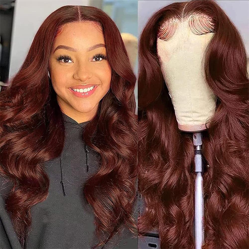 XTERFSTY 28 Inch Reddish Brown 5x5 HD Lace Closure Wigs Human Hair 180% Density 33B Body Wave Lace Front Wigs Human Hair Glueles
