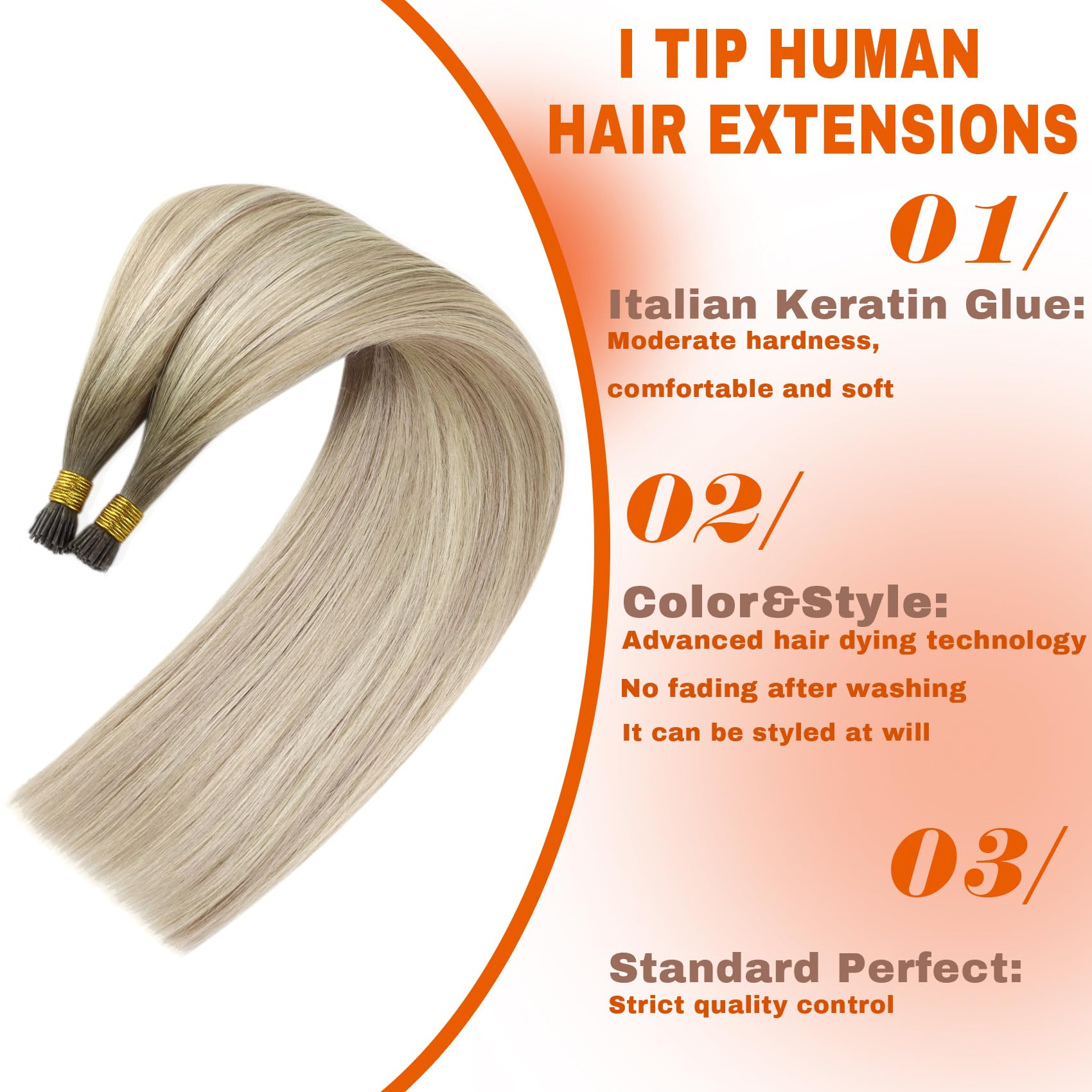 Sunny I Tip Hair Extensions Ombre Blonde I Tip Hair Extensions Human Hair Cool Ash Grey Ombre Platinum Blonde Balayage Itip Huma