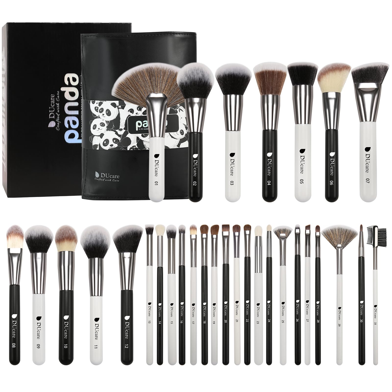 Ducare Professional Makeup Brushes Panda Series Makeup Brush Set Valentines Day Gifts 31Pcs Kabuki Foundation Blending Face Powd