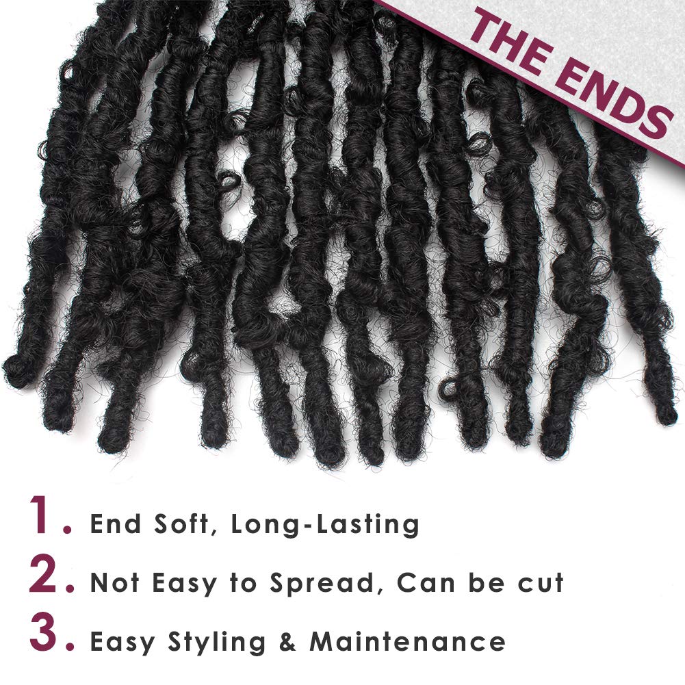 Niseyo 10 Inch Soft Butterfly Locs Crochet Hair 6 Packs Handmade Pre Looped Distressed Faux Braids (1B)