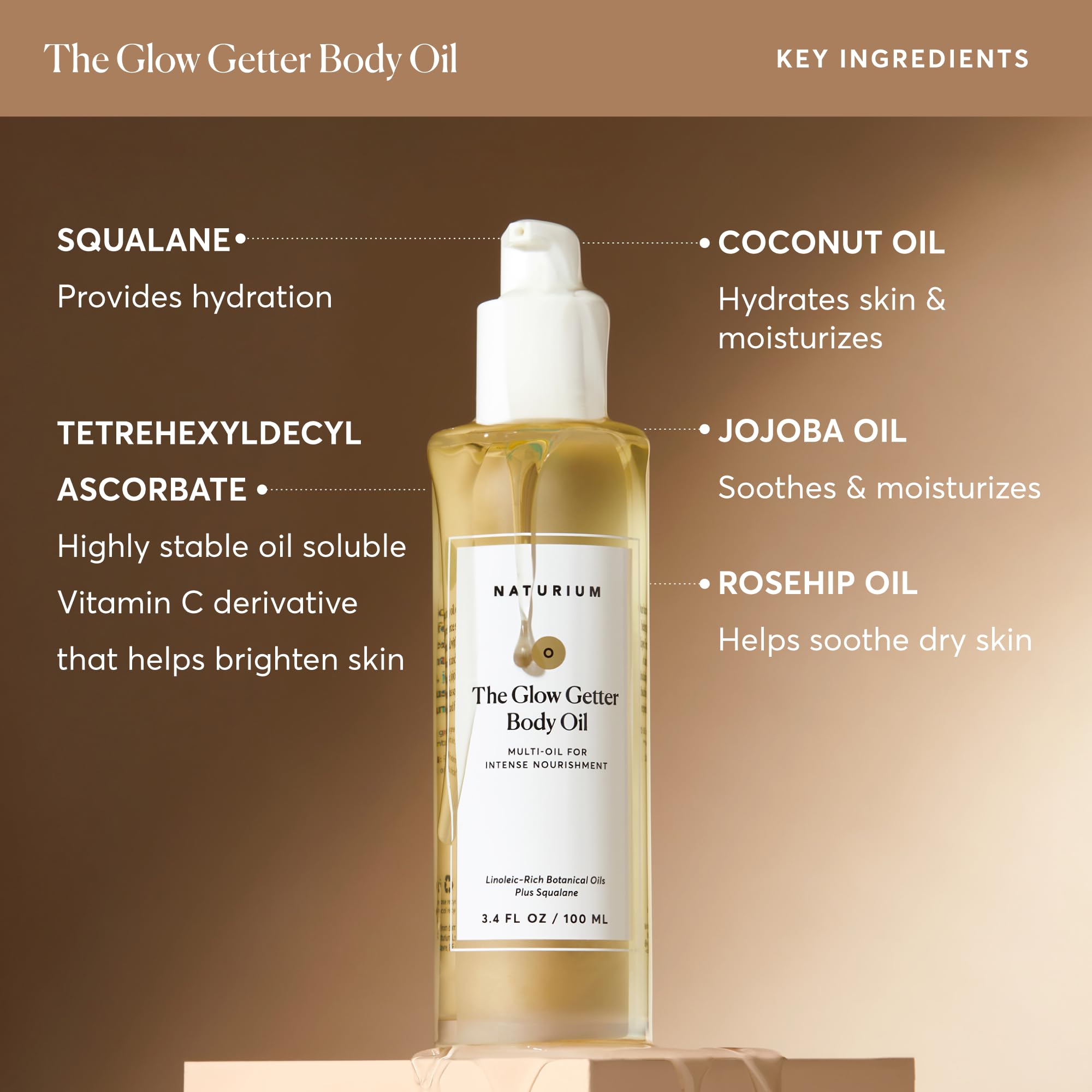 Naturium The Glow Getter Body Oil, Multi-Oil For Intense Nourishment, Hydrating & Moisturizing Formula, Vegan & Cruelty-Free, 3.