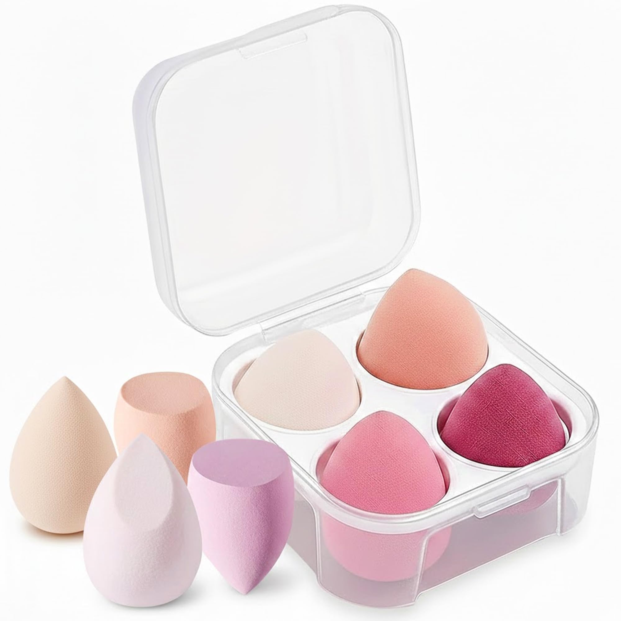 Glun NonLatex Makeup Puffs, 4 Piece Water Drop Gourd Oblique Cut Powder Puff, Makeup Cleaning Puff, Dry & Wet Use