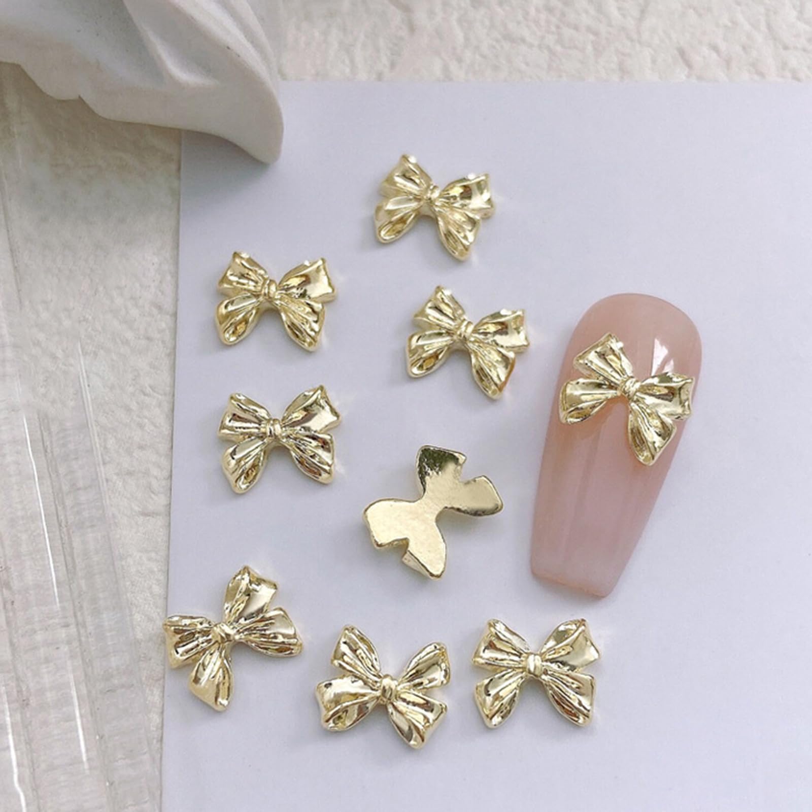 30Pcs Gold Bow Nail Charms Cute 3D Bow Alloy Nail Art Charms Kawaii Long Ribbon Bowknot Nail Designs Accessories Y2K Gold Big Bo