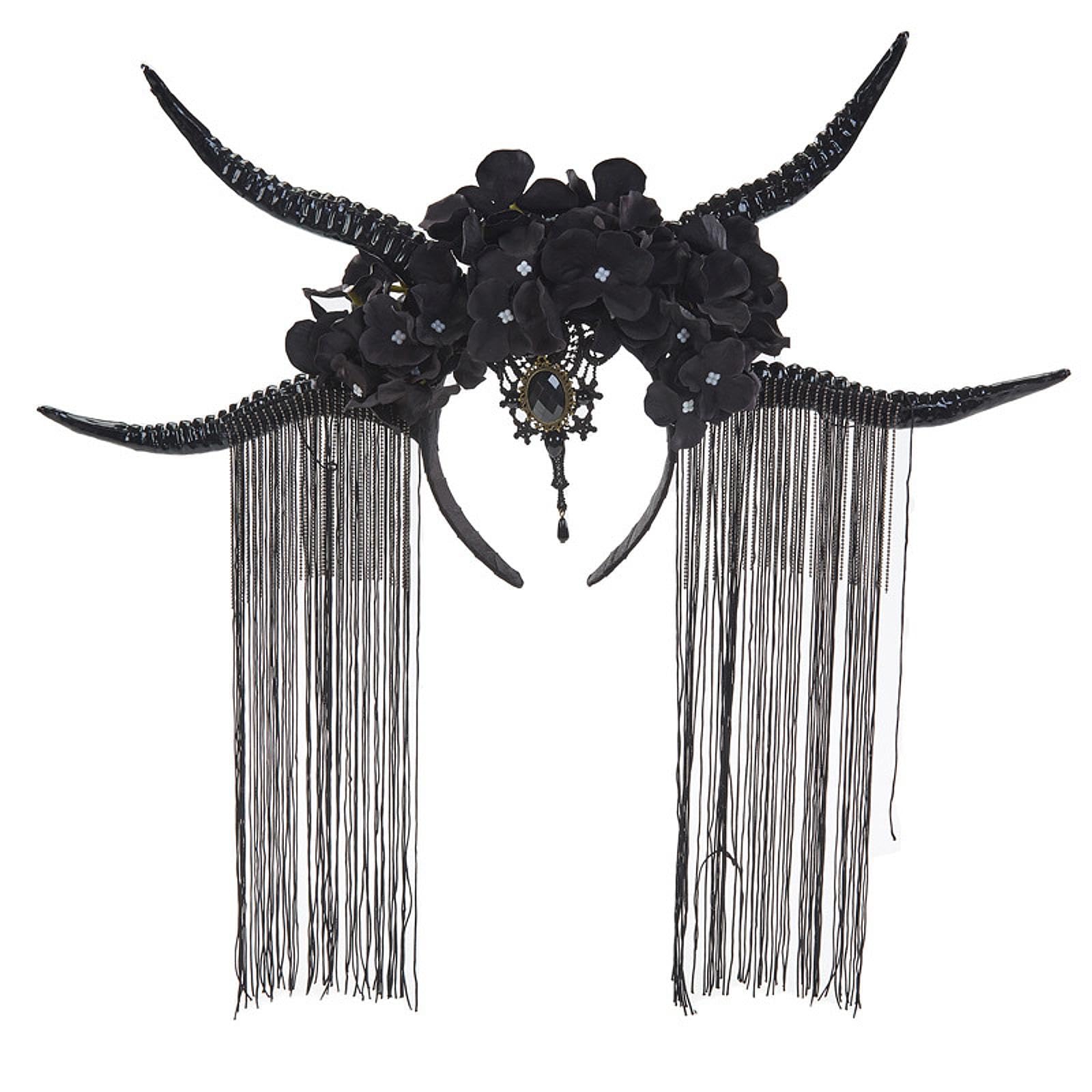 ATORSE?Antelope Horn Headband Carnival Festival Dress up Flower Hair Hoop Black