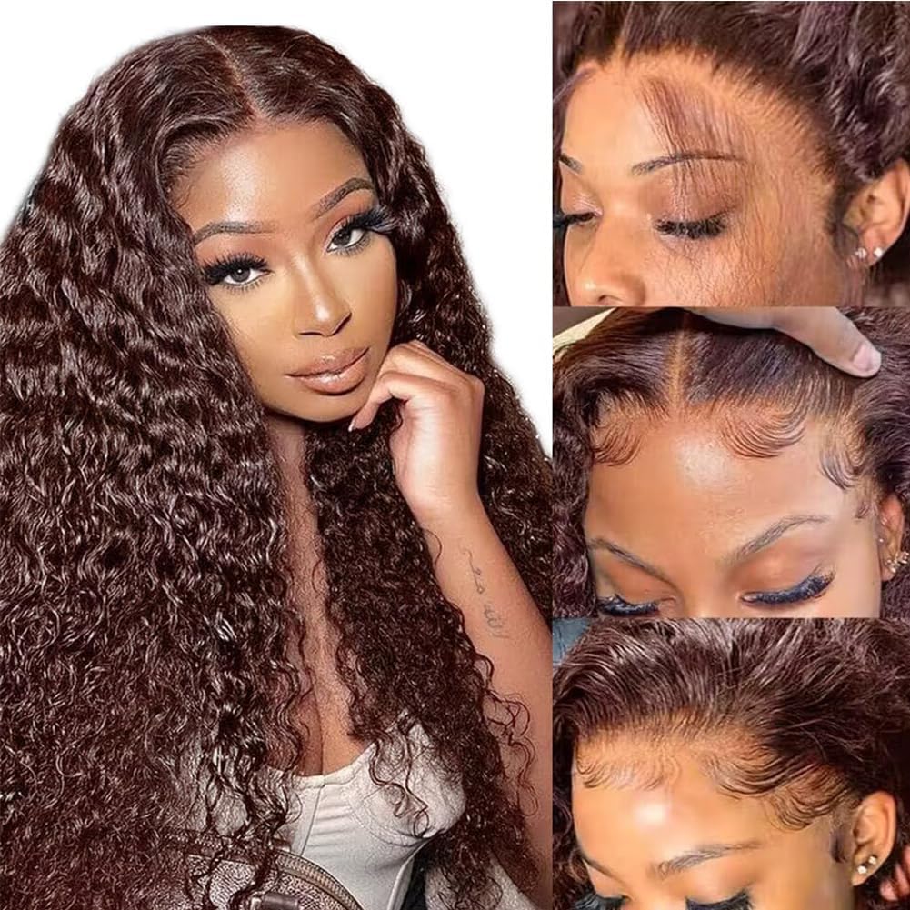 Lace Front Wigs Human Hair 180% Density 13X4 Chocolate Brown Water Curly Lace Front Wigs Human Hair Pre Plucked Glueless Wigs Hu