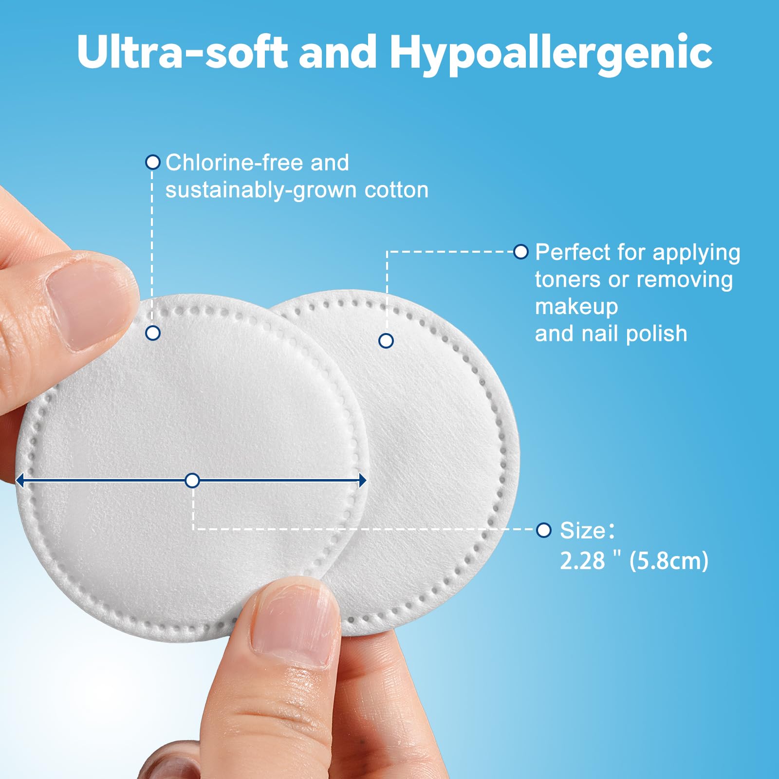 Cottonessence Cotton Rounds for Facial Cleansing and Nail Polish Removing, 100% Pure Cotton Pad Hypoallergenic Makeup Remover Pa