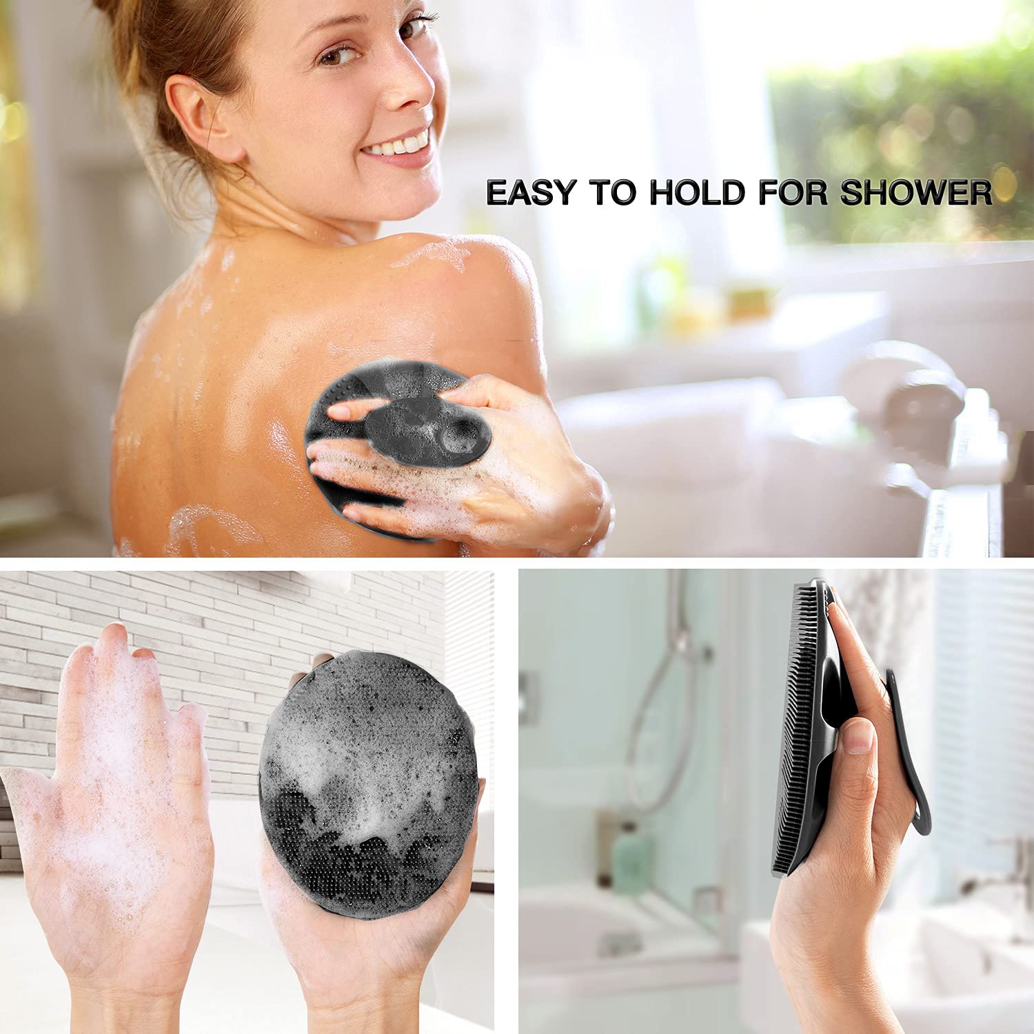 Innerneed Soft Silicone Body Scrubber Handheld Shower Cleansing Brush, Gentle Exfoliating And Massage For All Kinds Of Skin (Bla