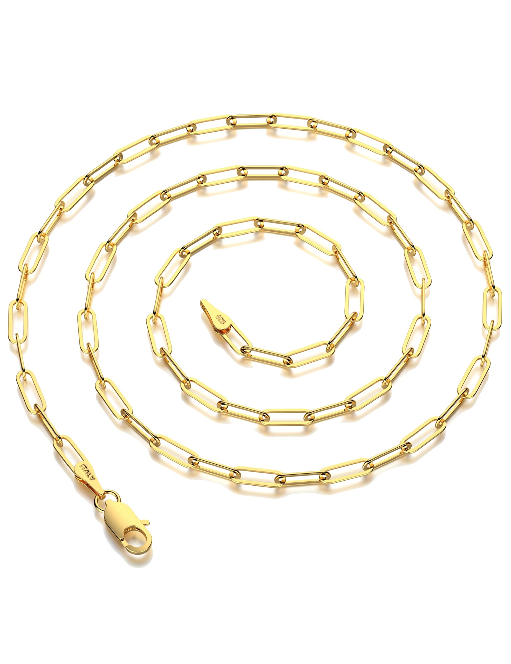 Waitsoul 925 Sterling Silver Paperclip Chain Lobster Clasp 5mm 18k Gold Over Paperclip Link Curb Chain Necklace for Women Men Di