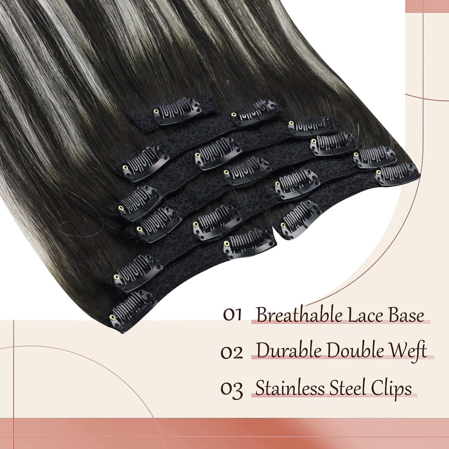 Sunny Silver Clip in Extensions Real Human Hair Black Grey Clip in Hair Extensions Human Hair Natural Black Ombre Silver Balayag