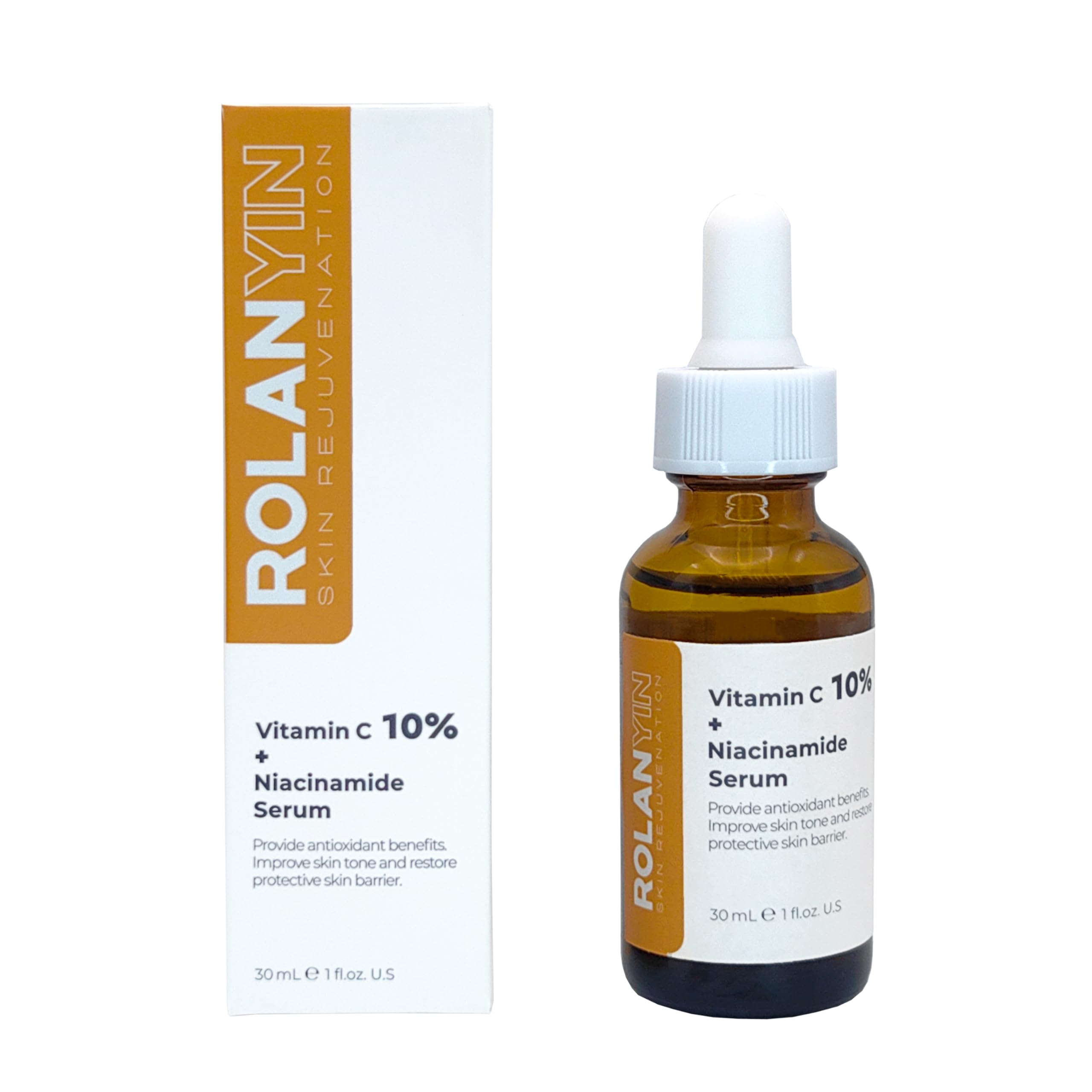 ROLANYIN Vitamin C 10% + Niacinamide Facial Serum Hydration Reducing Fine Lines Wrinkles Skin Firming Anti Aging Formula Boostin
