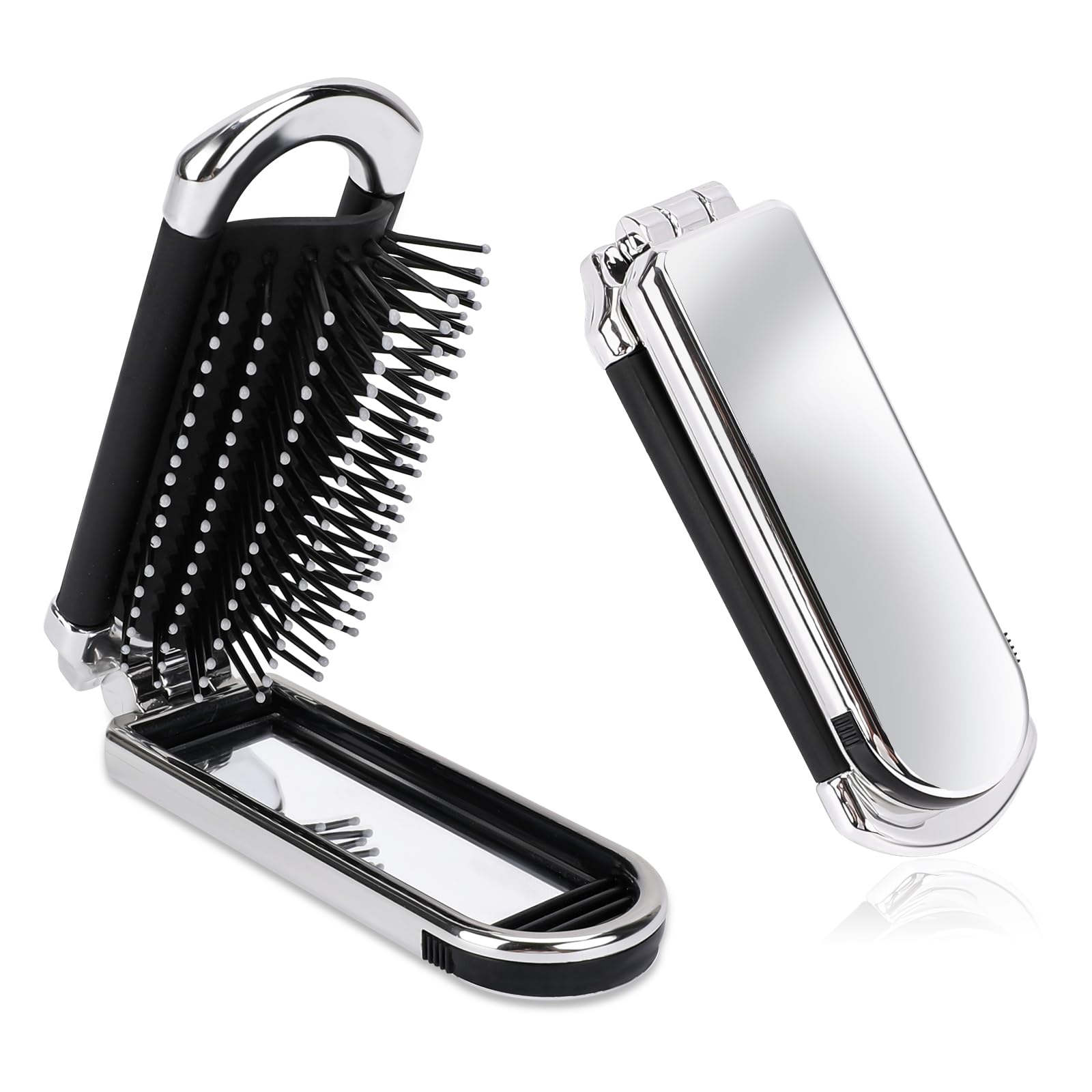 1 Pack Folding Compact Hair Brush With Mirror - Travel Pocket-Size Massage Comb For Hair Styling, Gym, Trips, And Purse (Removab