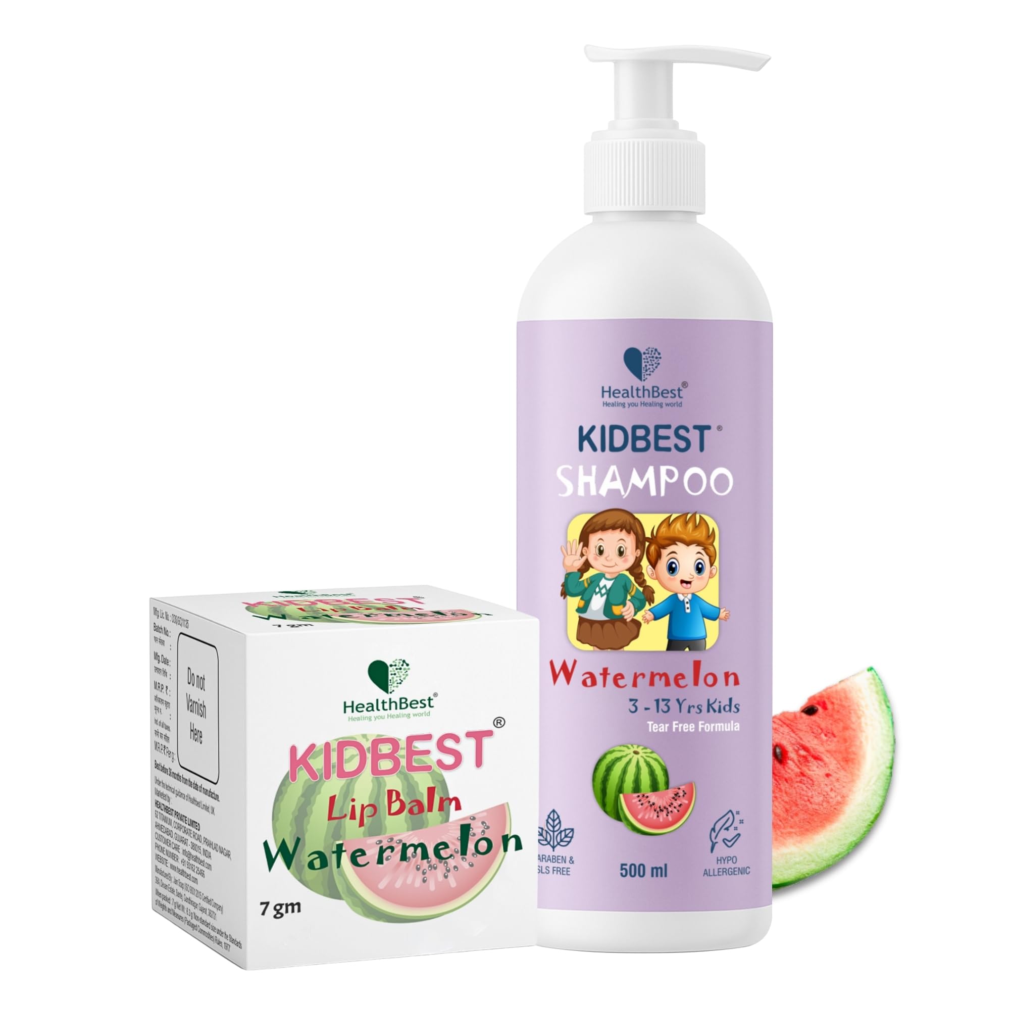 Healthbest Kids Lip Balm 7Gm & Shampoo 500Ml Combo For 3-13 Years Baby | Extra Nourishing, Dry & Damaged To Normal Hair | Moistu