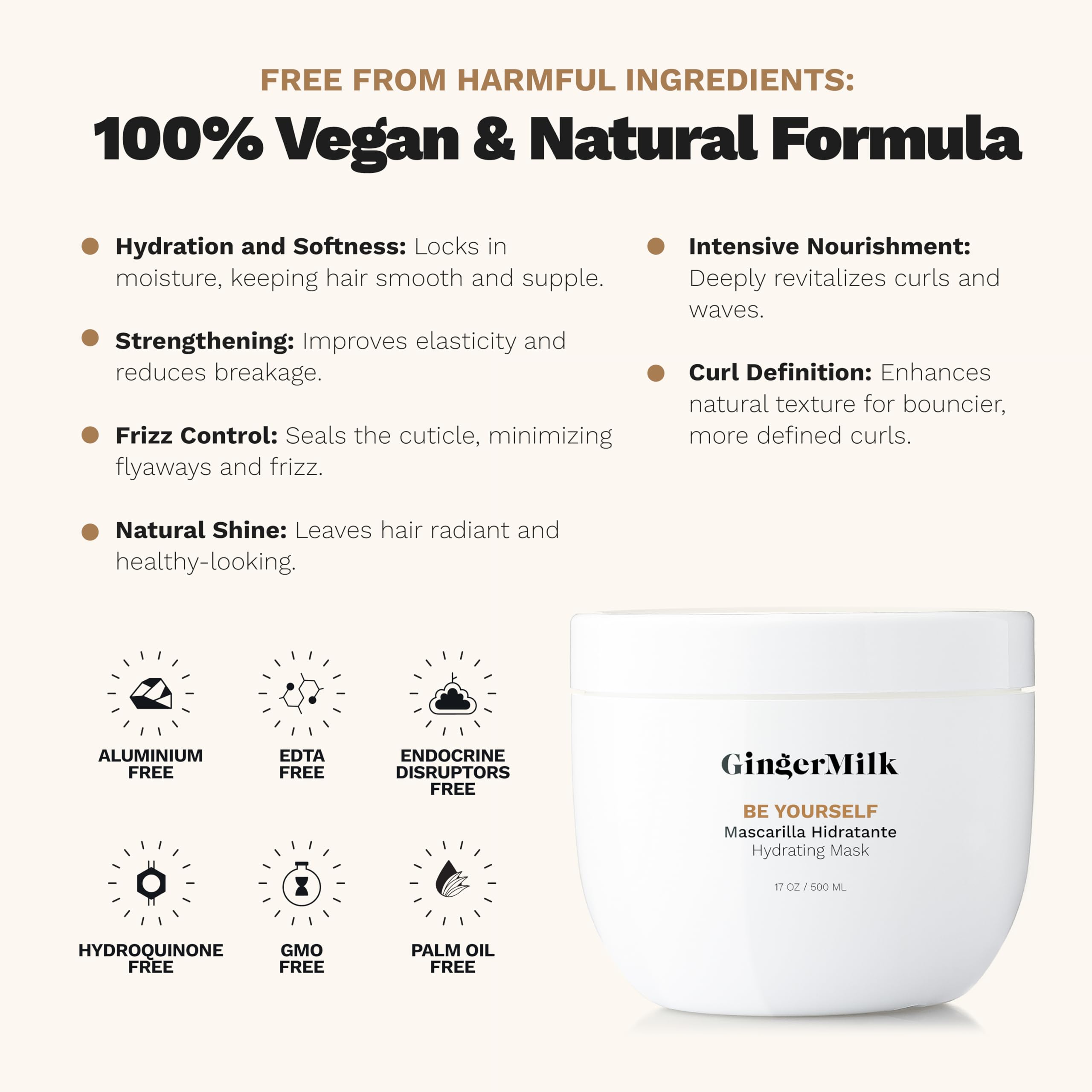 Ginger Milk Hydrating Hair Mask For Curly, Wavy, And Coily Hair - Nourishing Formula For Defined Curls, Frizz Control, And Shine
