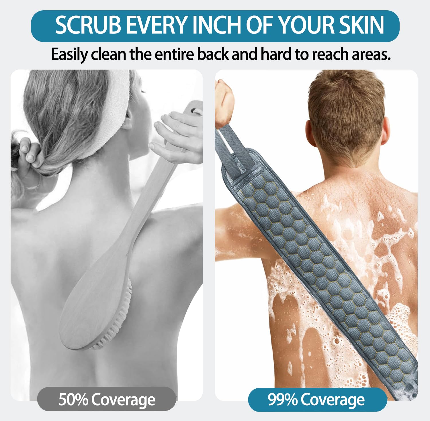 Inmorven Back Scrubber For Shower Exfoliating Body Scrubber 40 Inch Double-Sided Back Exfoliator Scrub Towel, Bath Body Brush Wi