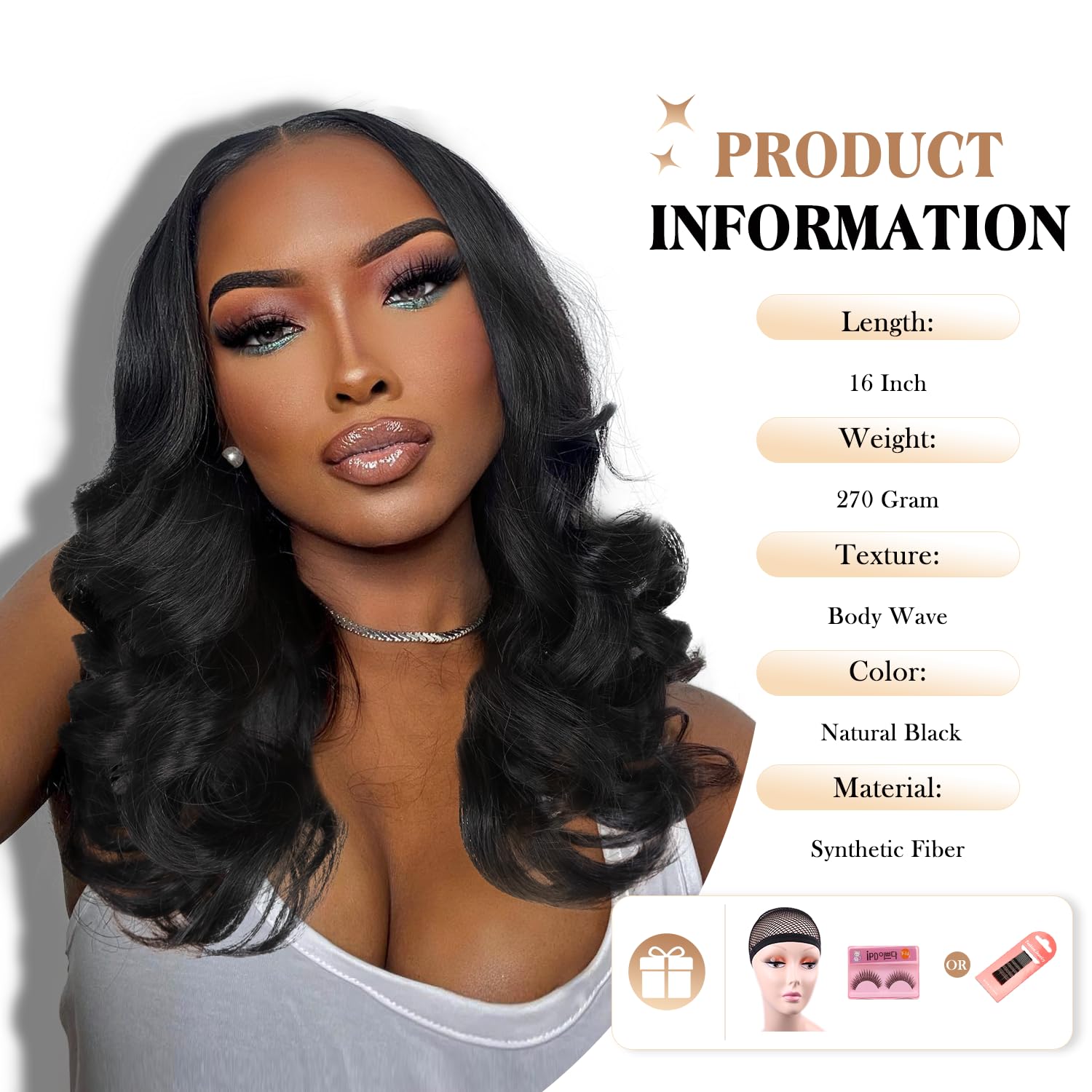 Wiger Short Wavy Wigs For Women Black Body Wave Hair Wig 16 Inch Middle Part Shoulder Length Short Bob Wigs Loose Wave Hair Synt