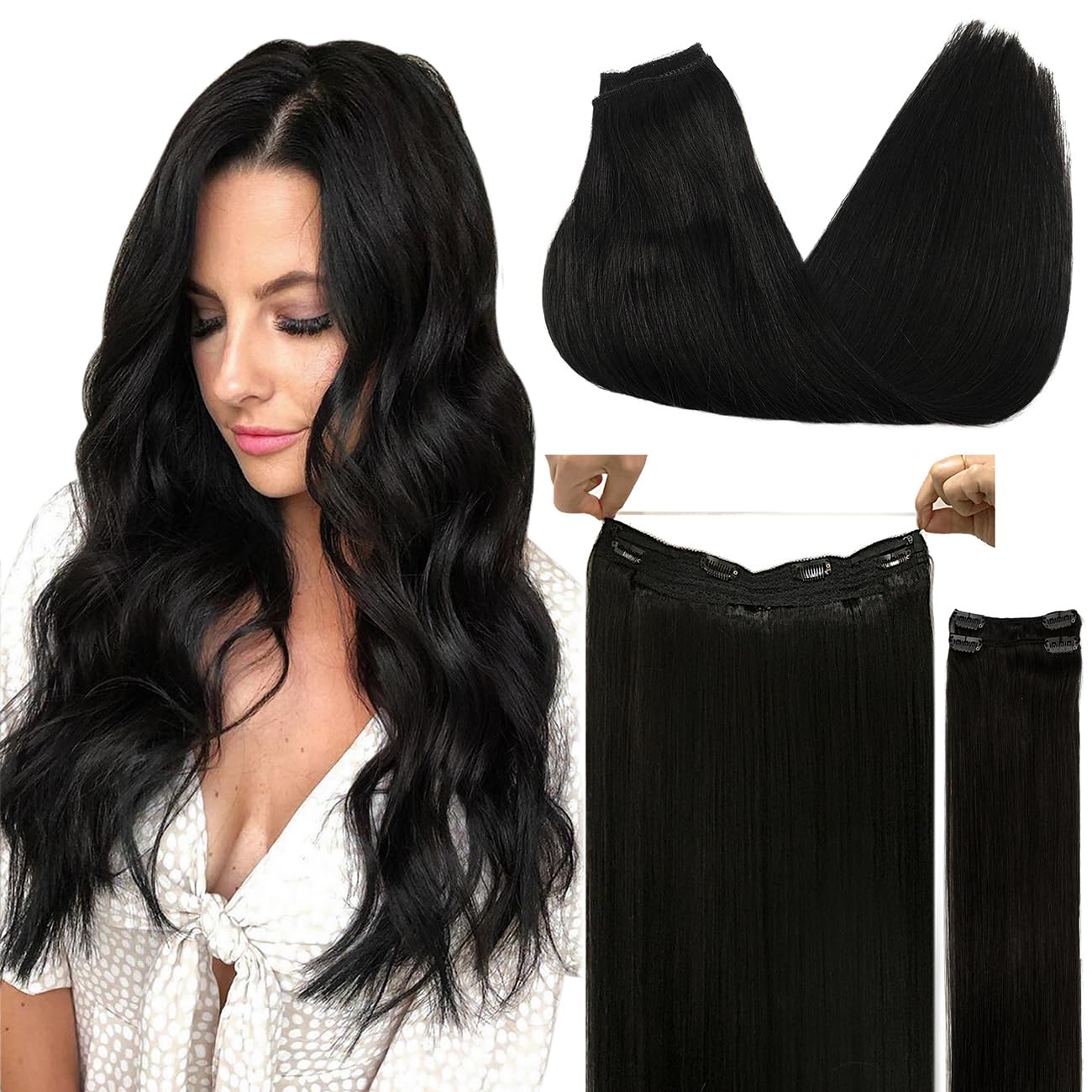 DOORES Hair Extensions Wire Hair, 12 Inch 100g Wire Weft Hair Extensions Natural Black, Human Hair Extensions Wire Weft Extensio