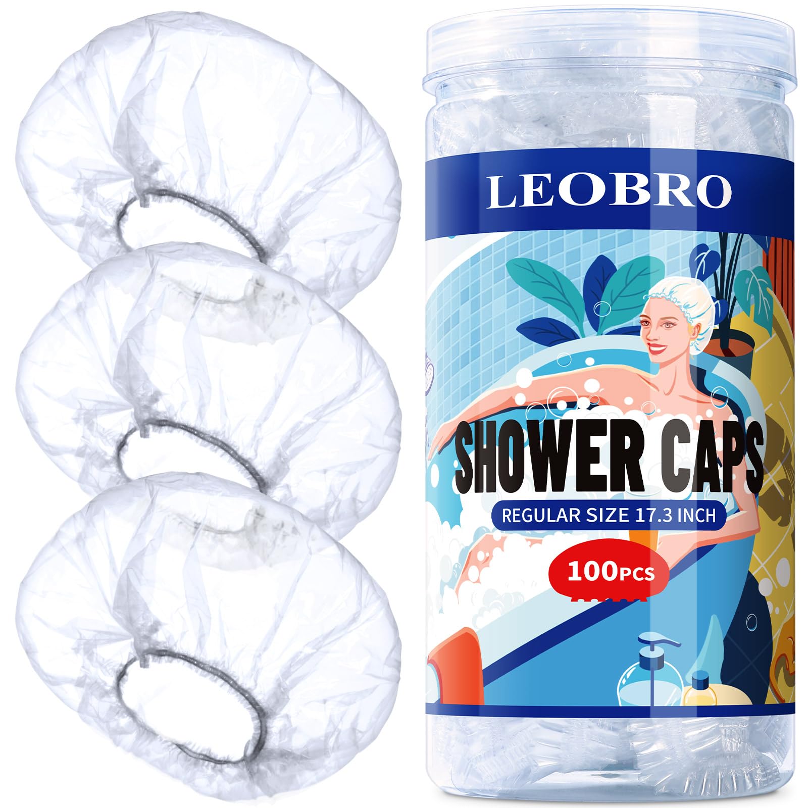 Leobro Disposable Shower Caps, 100 Pack Shower Caps, Shower Cap For Women Waterproof, Disposable Clear Plastic Shower Cap For Wo