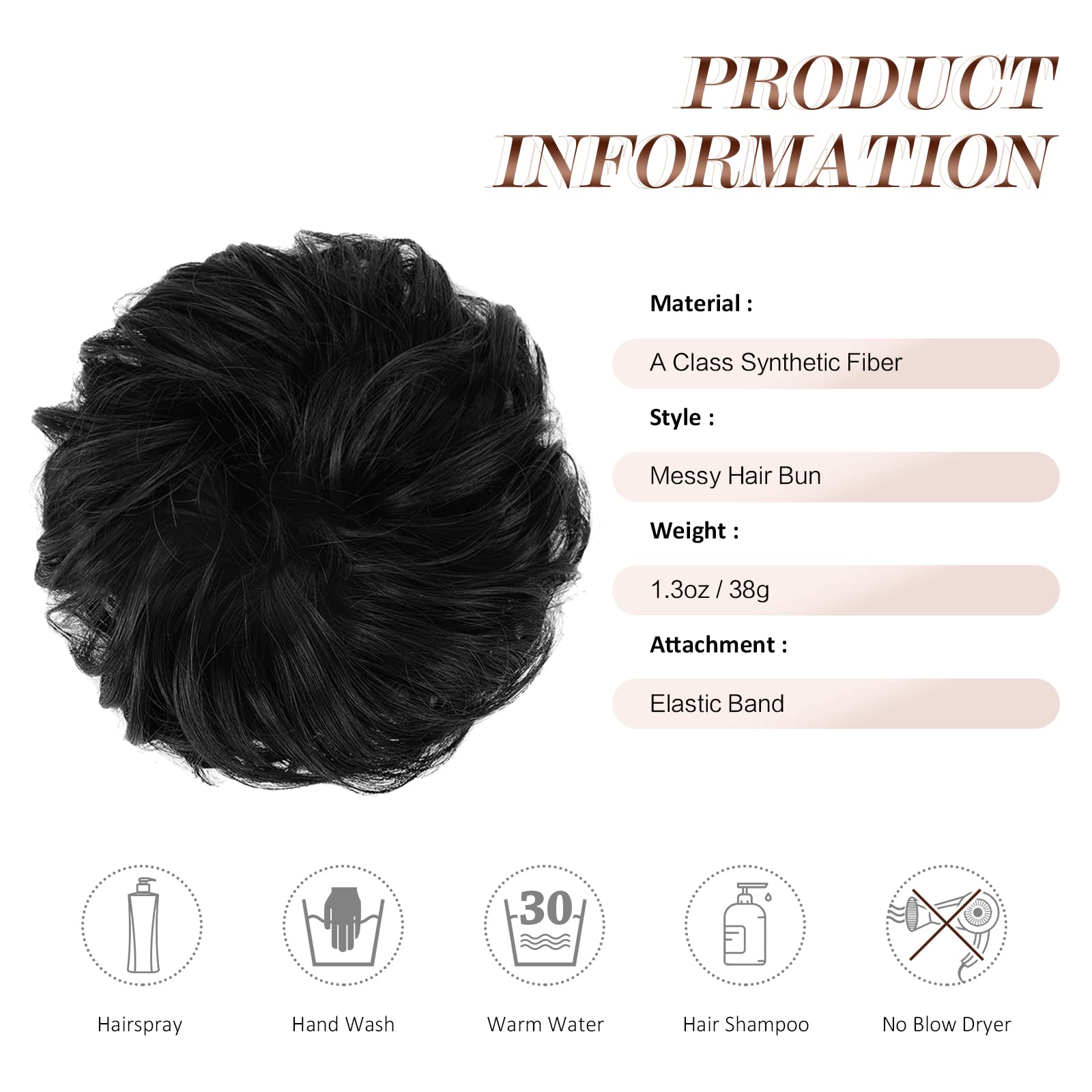 Feshfen Messy Bun Hair Piece Hair Bun Scrunchies Off Black Synthetic Black Wavy Chignon Ponytail Hair Extensions Thick Updo Hair