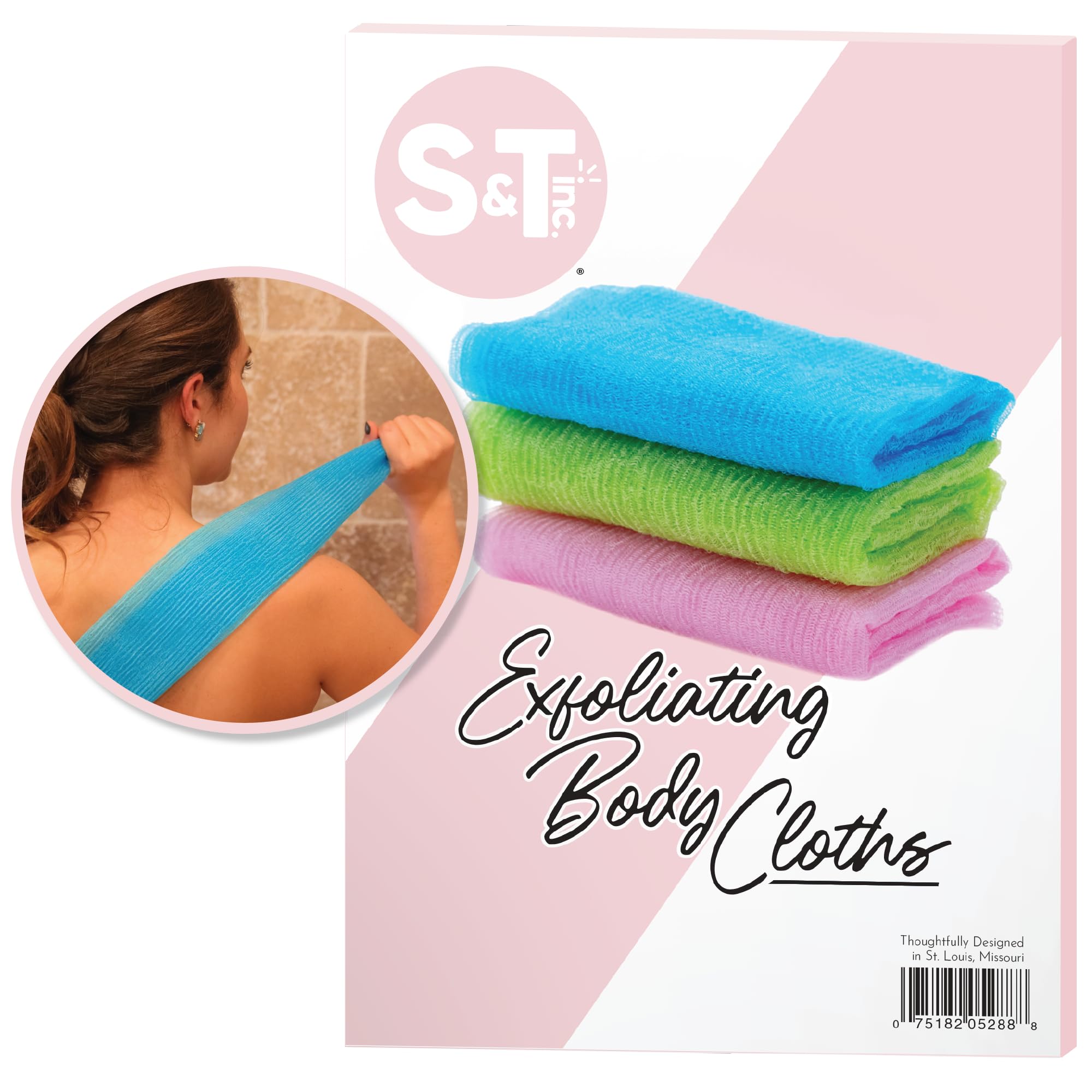 S&T Inc. Back Scrubber For Shower, Exfoliating Body Scrubber Or Bath Exfoliating Towel For Skin Care, 11.8 Inches X 35.4 Inches,