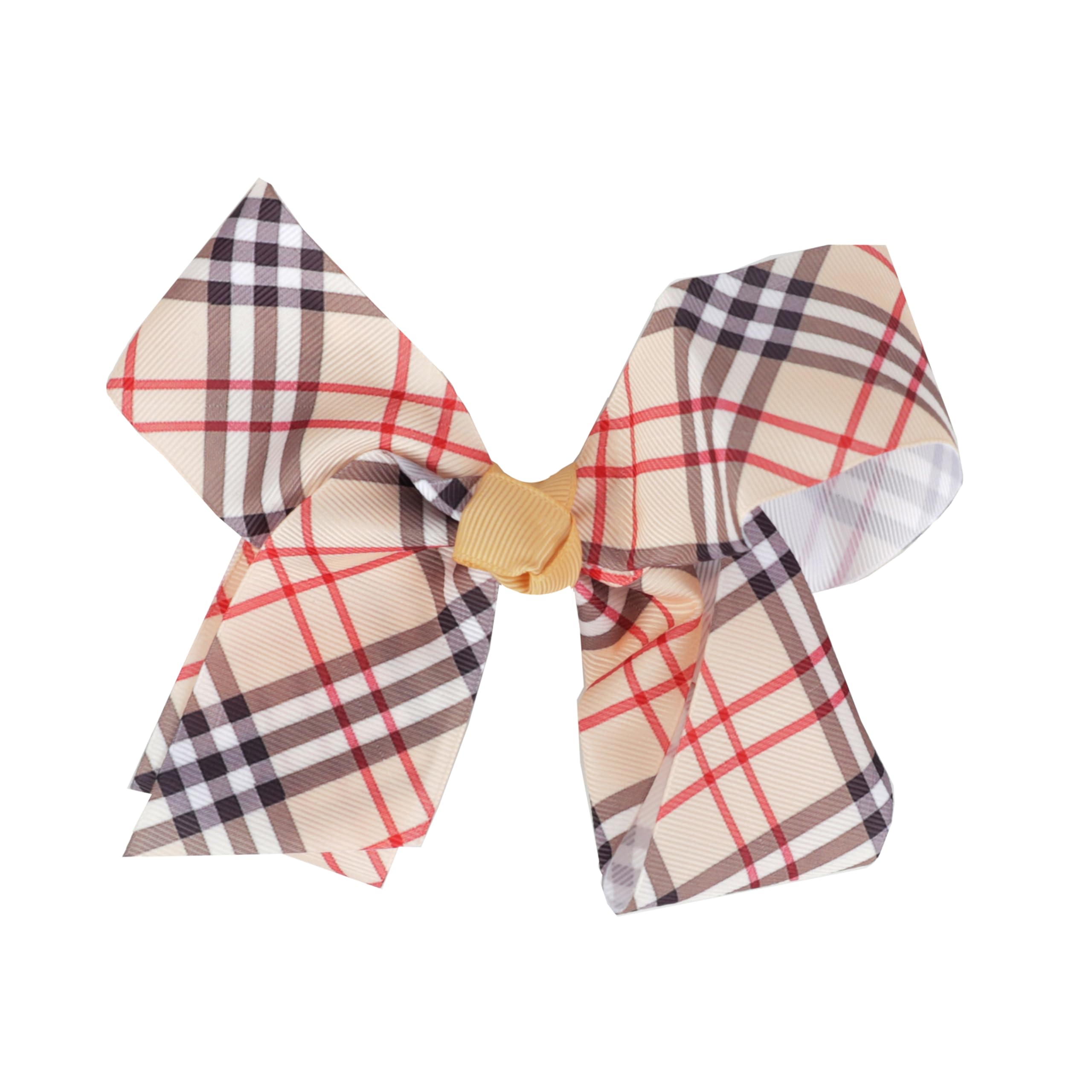 5.5 Inch Plaid Bow Hair Clip (Tan)