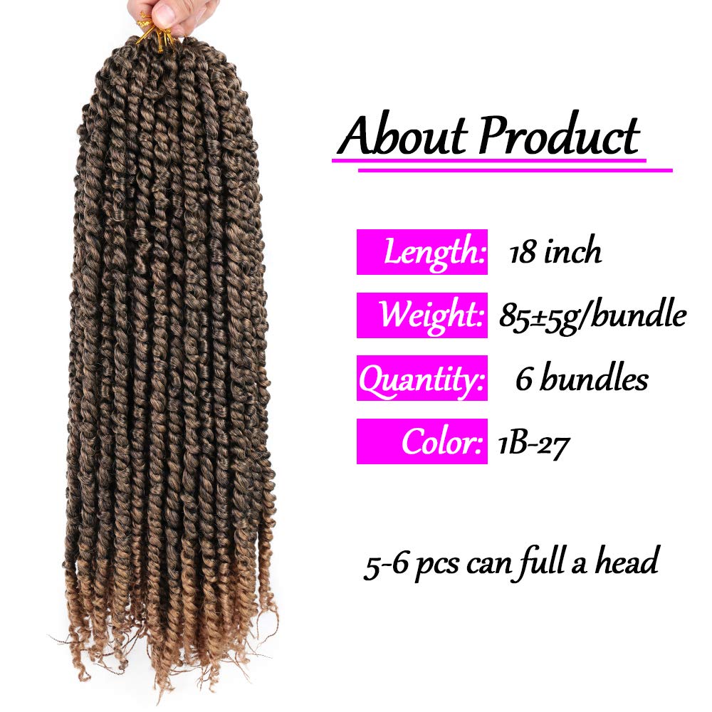Passion Twist Hair 18 Inch Pre Twisted Crochet Hair 6 Packs Pre-Looped Passion Twists Crochet Braids Ombre Color Made Of Bohemia