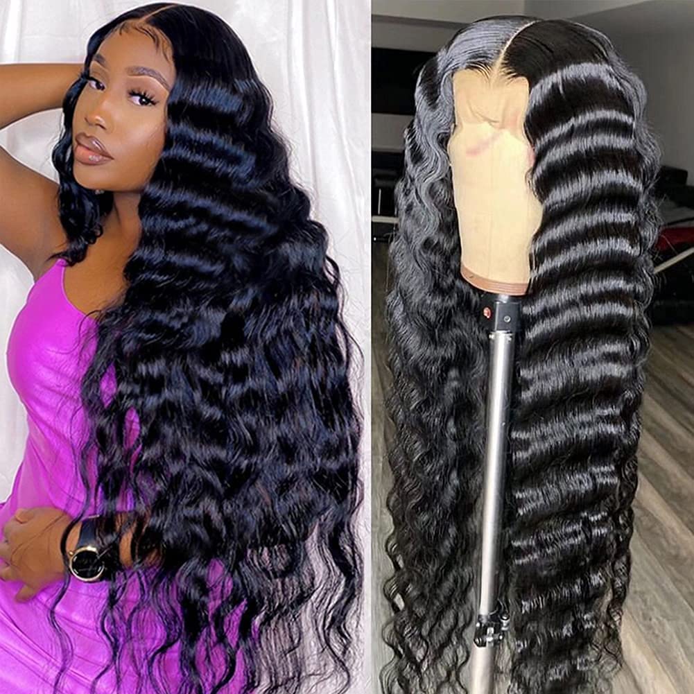 13x4 Loose Deep Wave Curly Lace Front Wigs Human Hair Pre Plucked with Baby Hair 180% Density Curly Lace Front Wig Human Hair 10