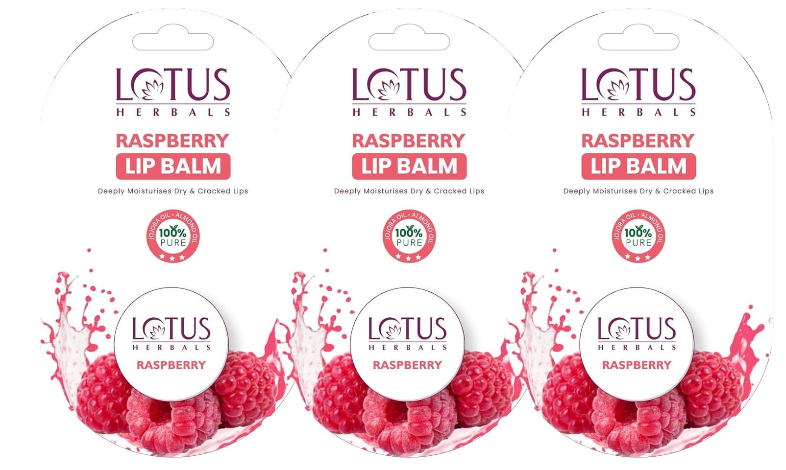 Lotus Herbals Lip Balm  Raspberry | For Dry & Cracked Lips | 5G (Pack Of 3)