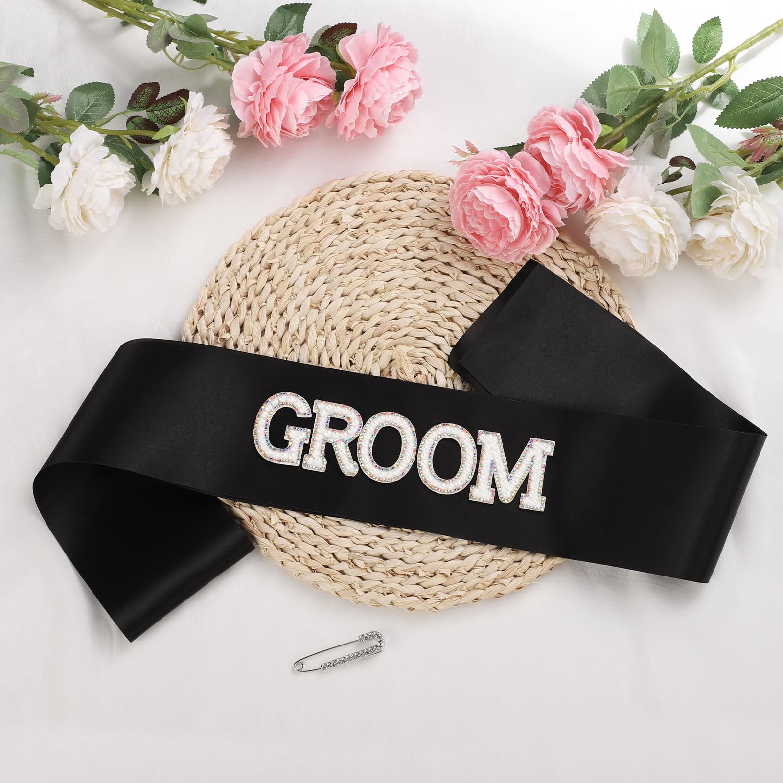 Etercycle Groom Sash, Bachelor Party Sash Wedding Decorations, Glitter Black Groomie Satin Sash For Wedding Engagement Party Fav