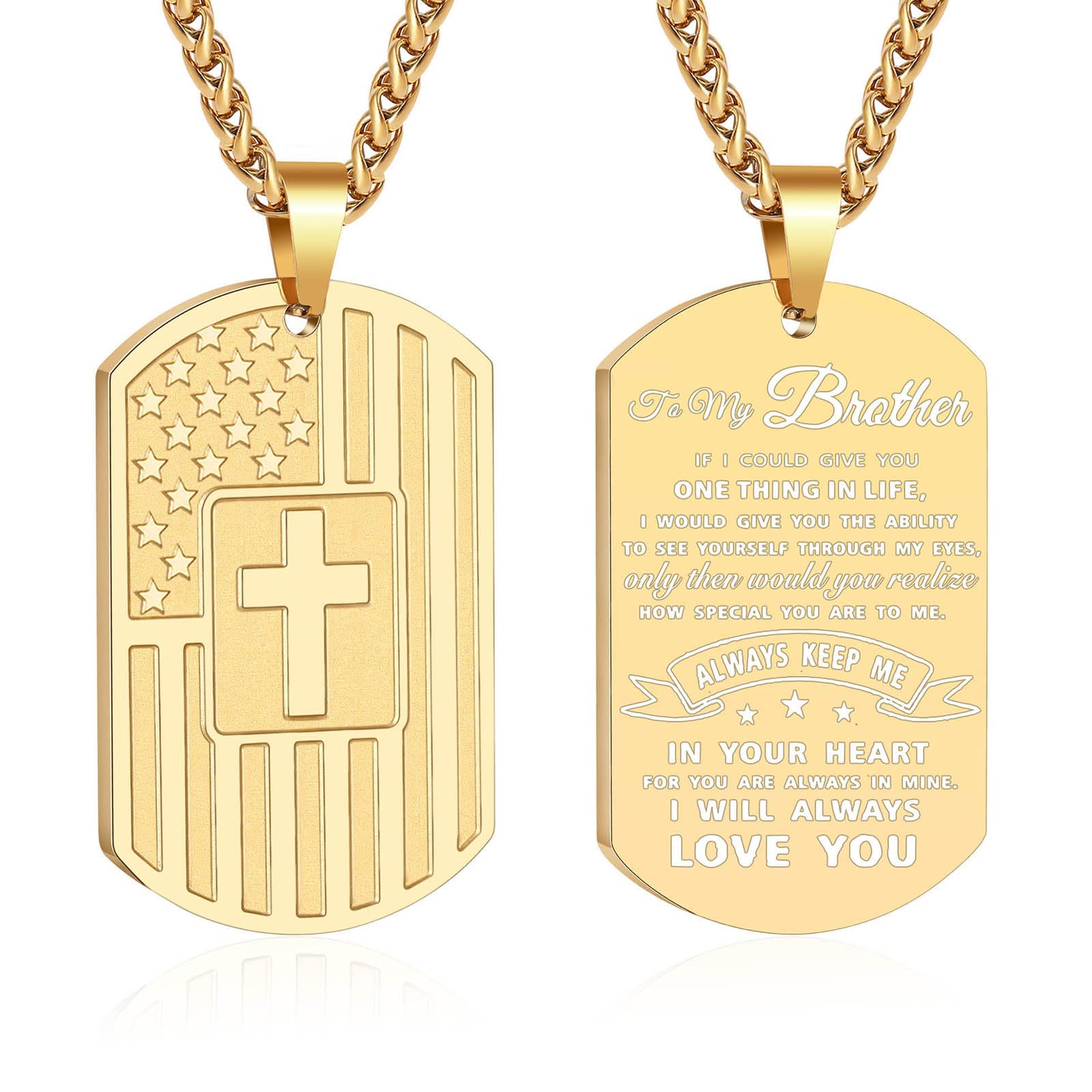 Zocomi To My Brother Gifts Dog Tag Cross Necklace America Flag Pendant Chain for Men Valentines Fathers Day Christmas Birthday J