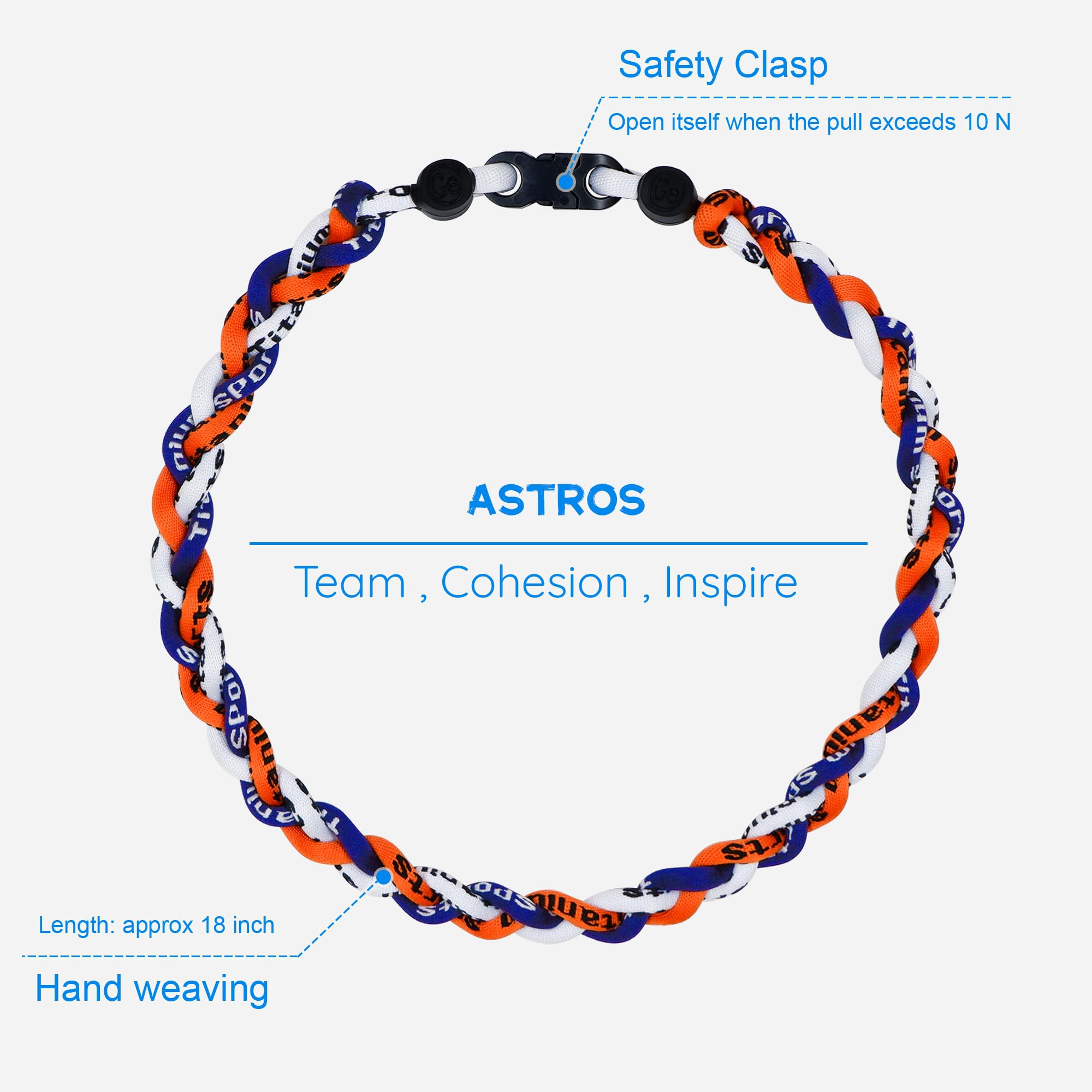 SUPBOMM Baseball Rope Necklaces, League Team Colors Braided Necklace, Baseball Team Gifts, Astros