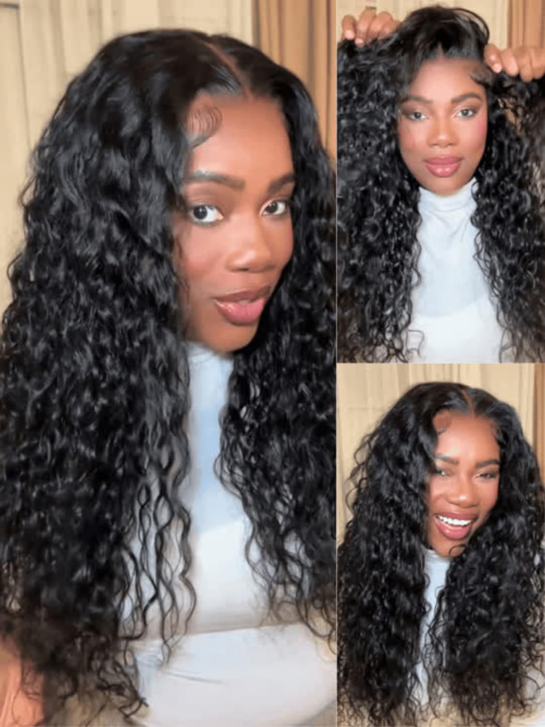Nadula 13x6 Water Wave Drawstring Wig Human Hair for Women,Pre Cut Glueless Wet and Wavy Lace Frontal Wigs Pre Plucked Natural H