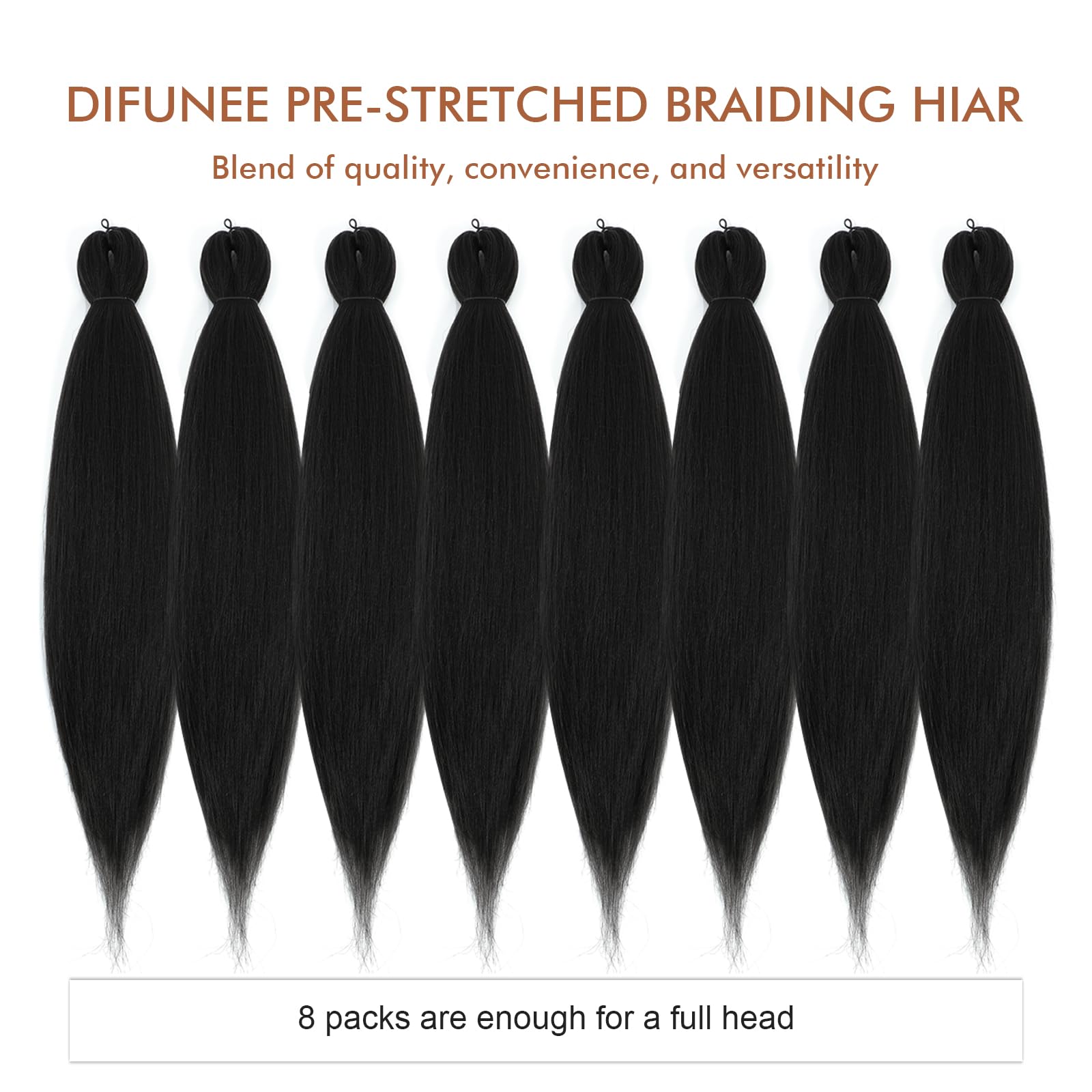 Difunee Pre-Stretched Braiding Hair - 12 Inch 8 Packs Natural Black Short Braiding Hair For Twist Or Box Braids, Yaki Texture Ho