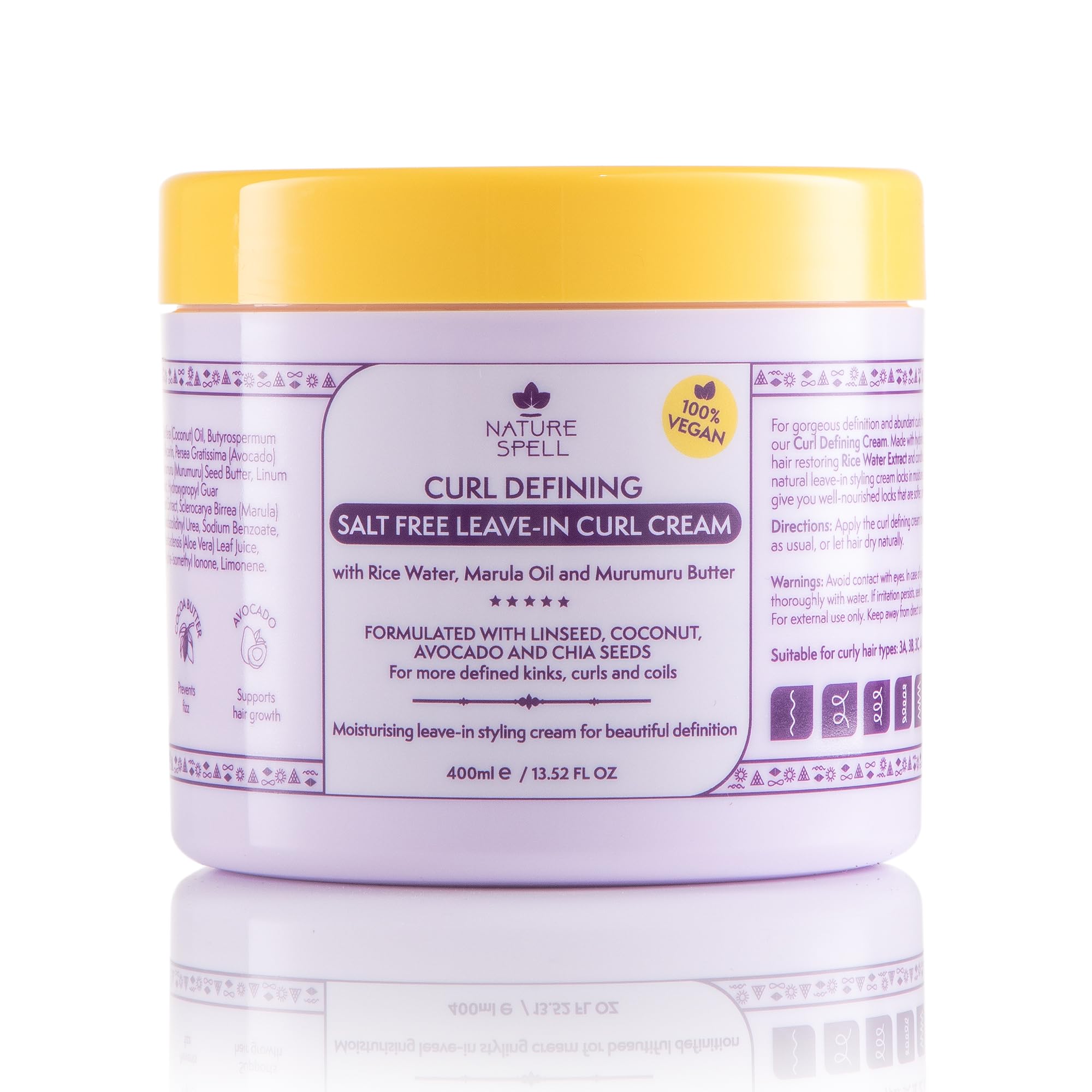 Nature Spell Leave in Curl Cream, 13.52 Fl Oz, Leave in Conditioner for Curly Hair, Infused with Rice Water and Linseed